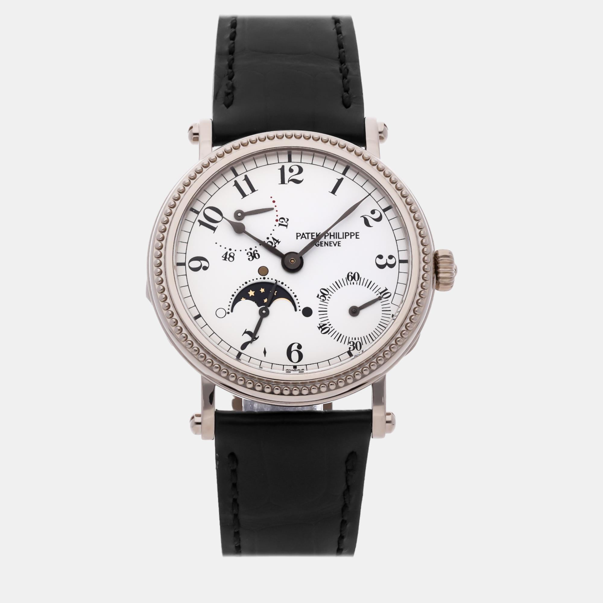 Patek philippe white 18k white gold complications automatic men's wristwatch 35 mm
