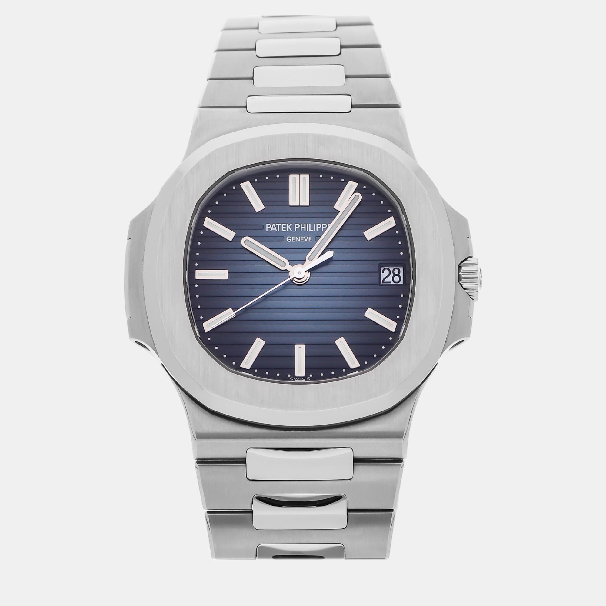 Patek philippe blue stainless steel nautilus 5711/1a-010 automatic men's wristwatch 40 mm
