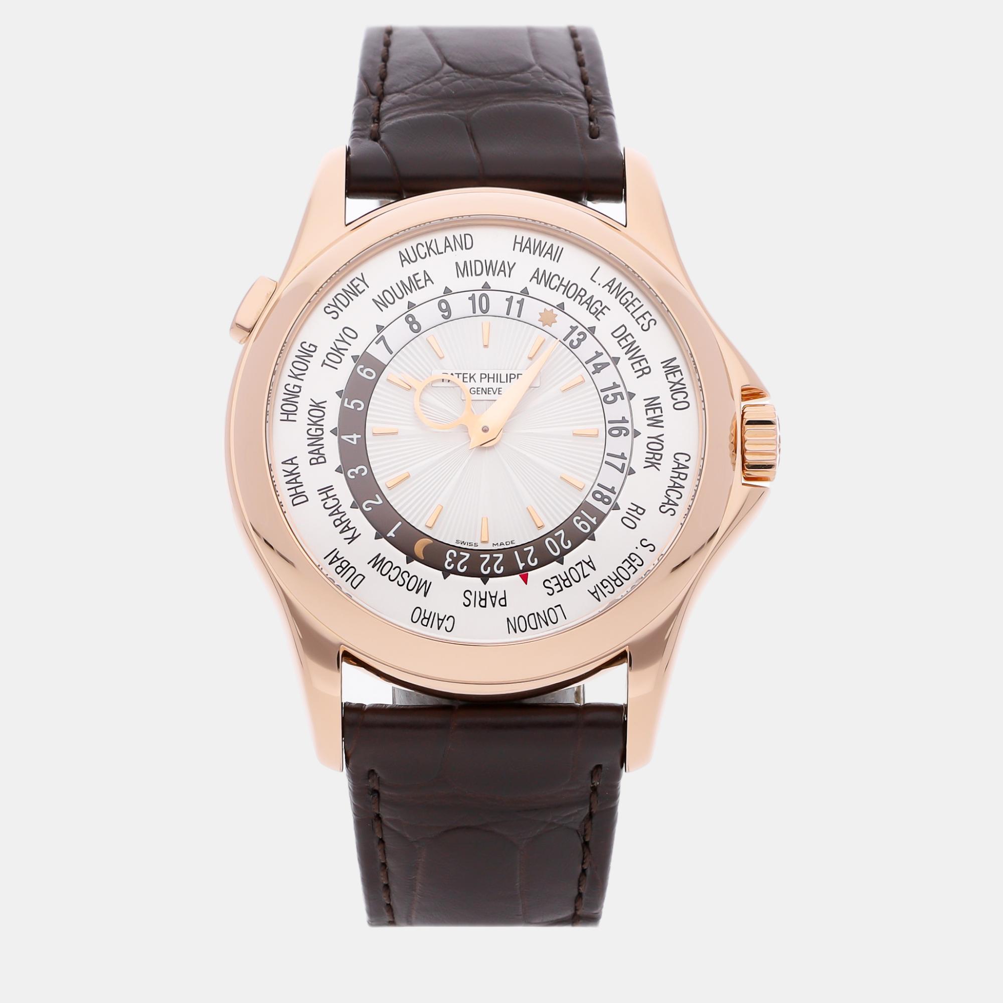Patek philippe silver 18k rose gold complications 5130r-001 automatic men's wristwatch 39 mm