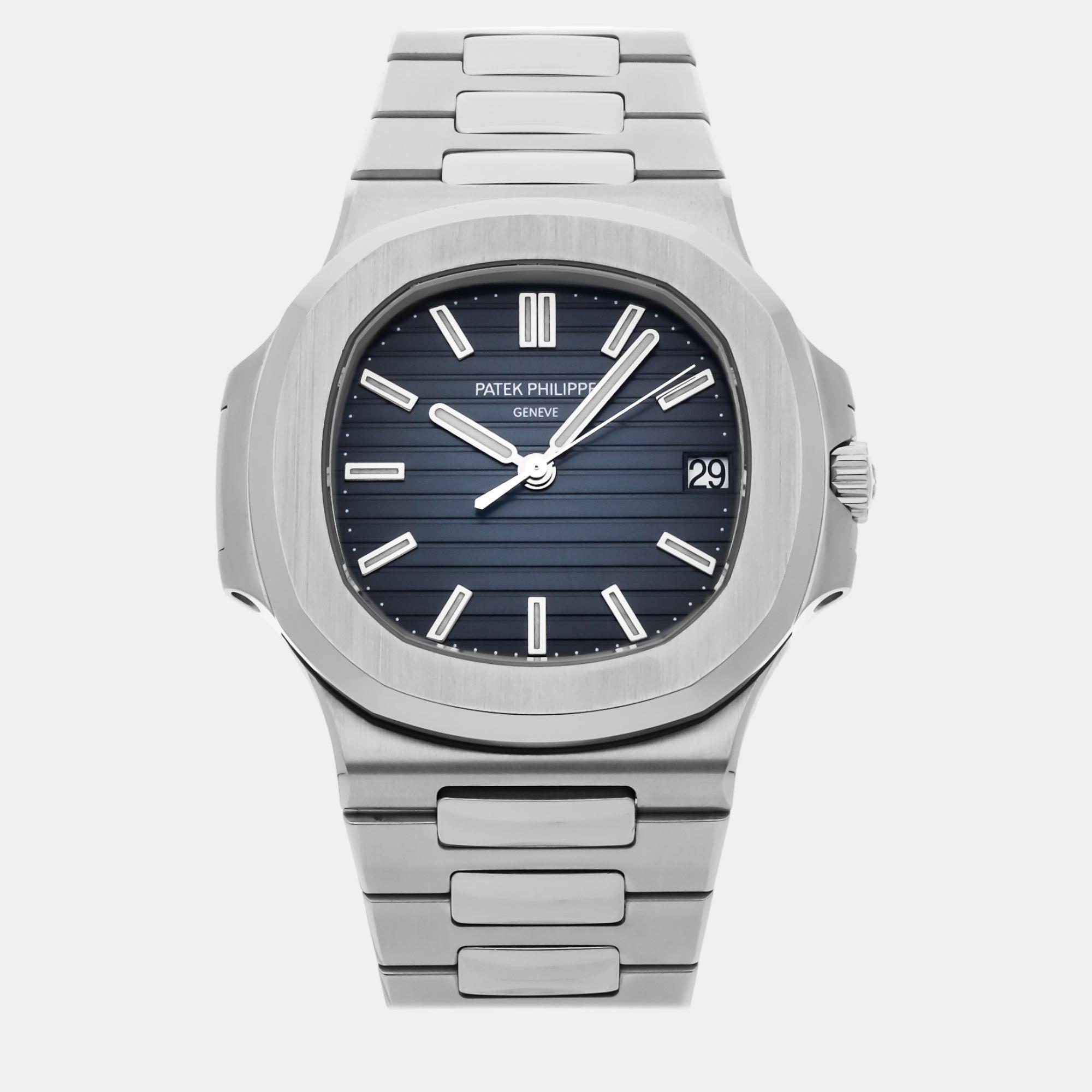 Patek philippe blue stainless steel nautilus 5711/1a-001 men's wristwatch 40 mm