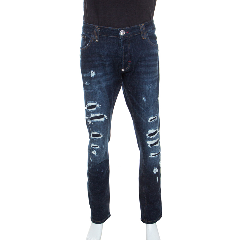 Image of Philipp Plein Blue Denim Super Straight Cut Snatch Jeans XL