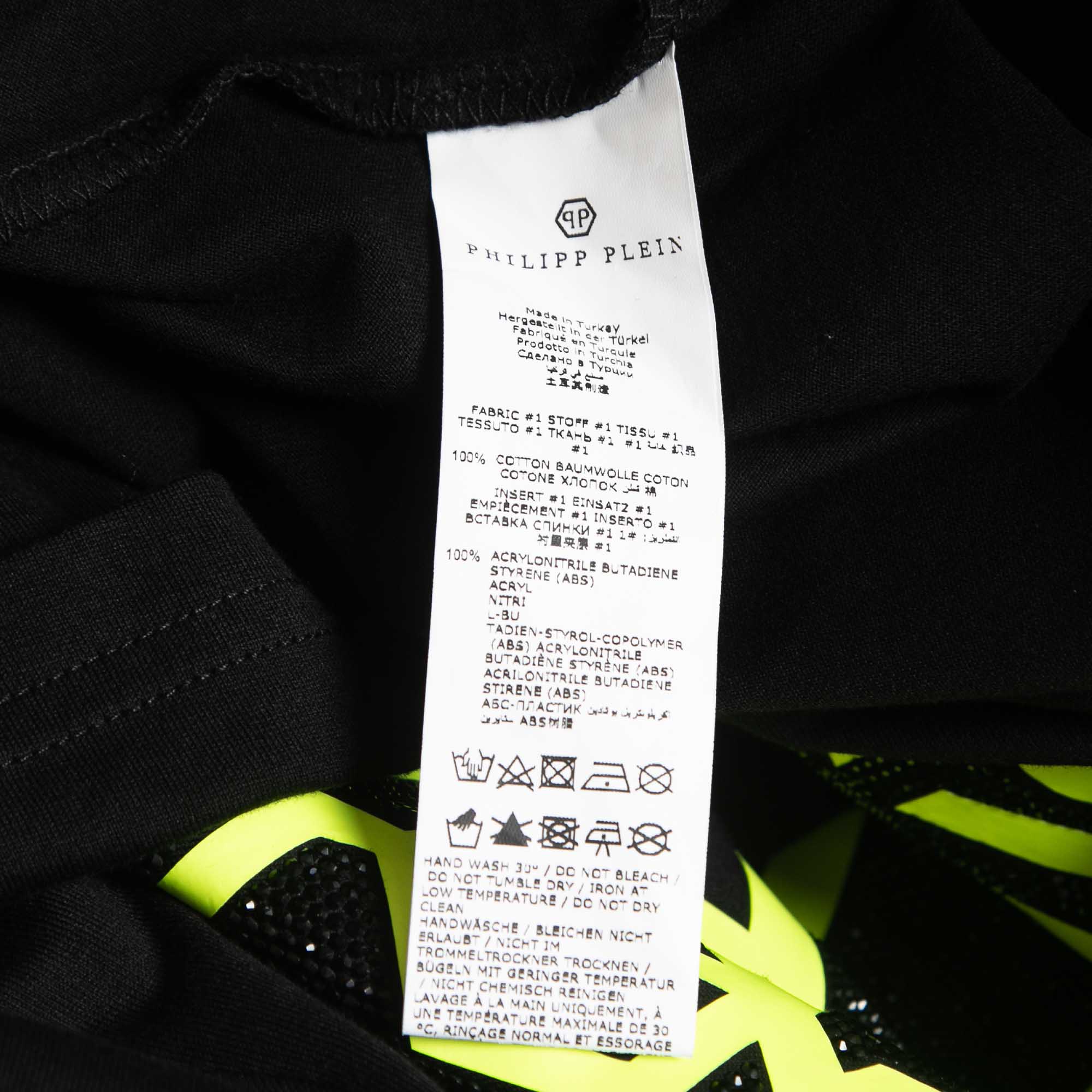 Philipp Plein Homme Black/Neon Green Embellished Print Cotton Crew Neck T-Shirt XL