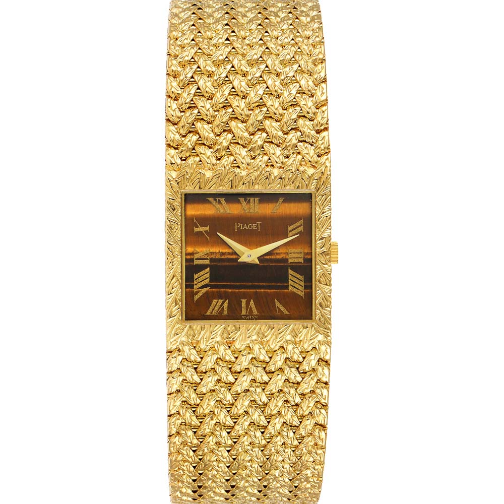 Piaget Brown Tiger Eye Stone 18k Yellow Gold Vintage 9352 Men's Wristwatch 23 MM