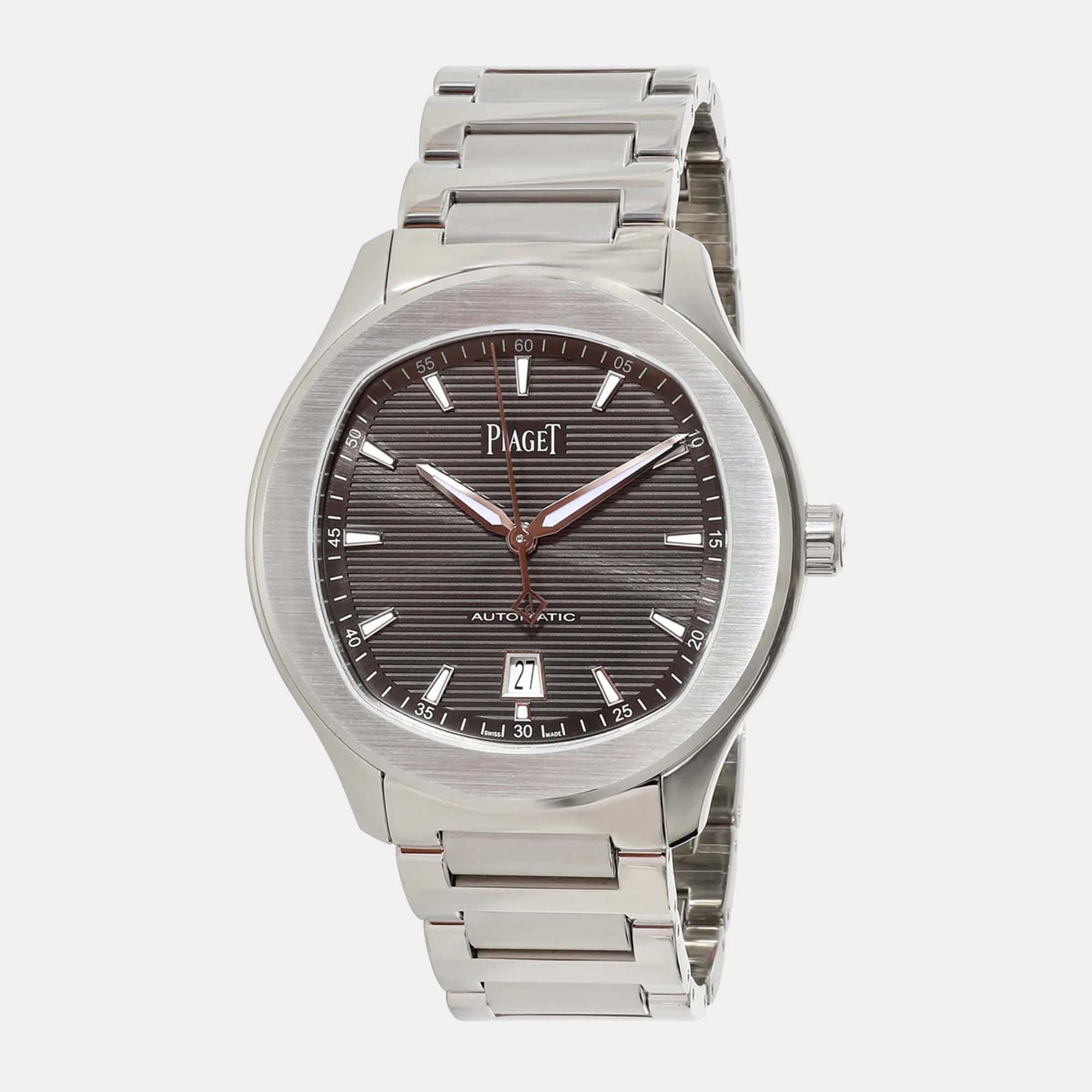 Piaget grey stainless steel polo date g0a41003 automatic men's wristwatch 42 mm