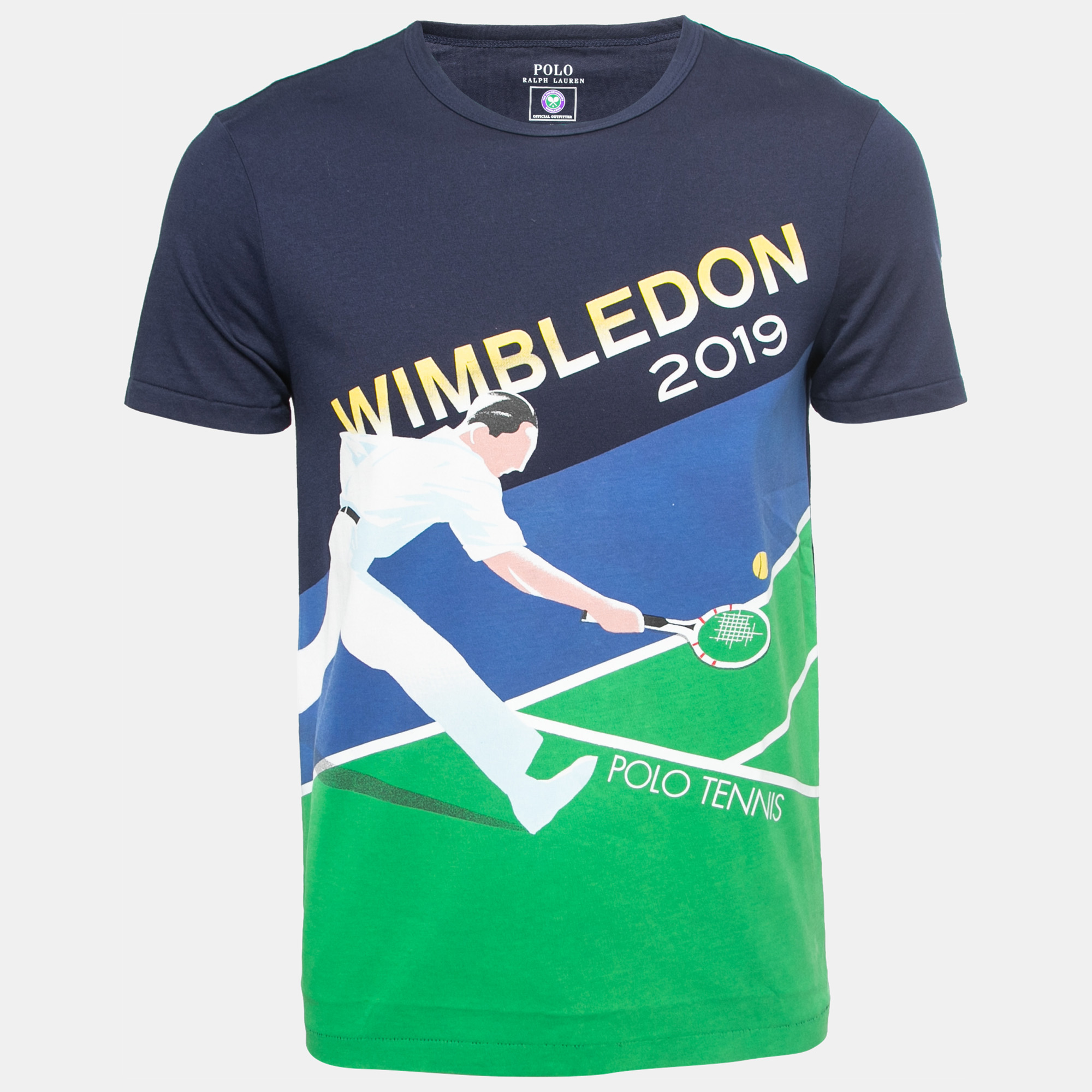 Polo Ralph Lauren X Wimbledon Navy Blue Tennis Print Cotton T-Shirt M