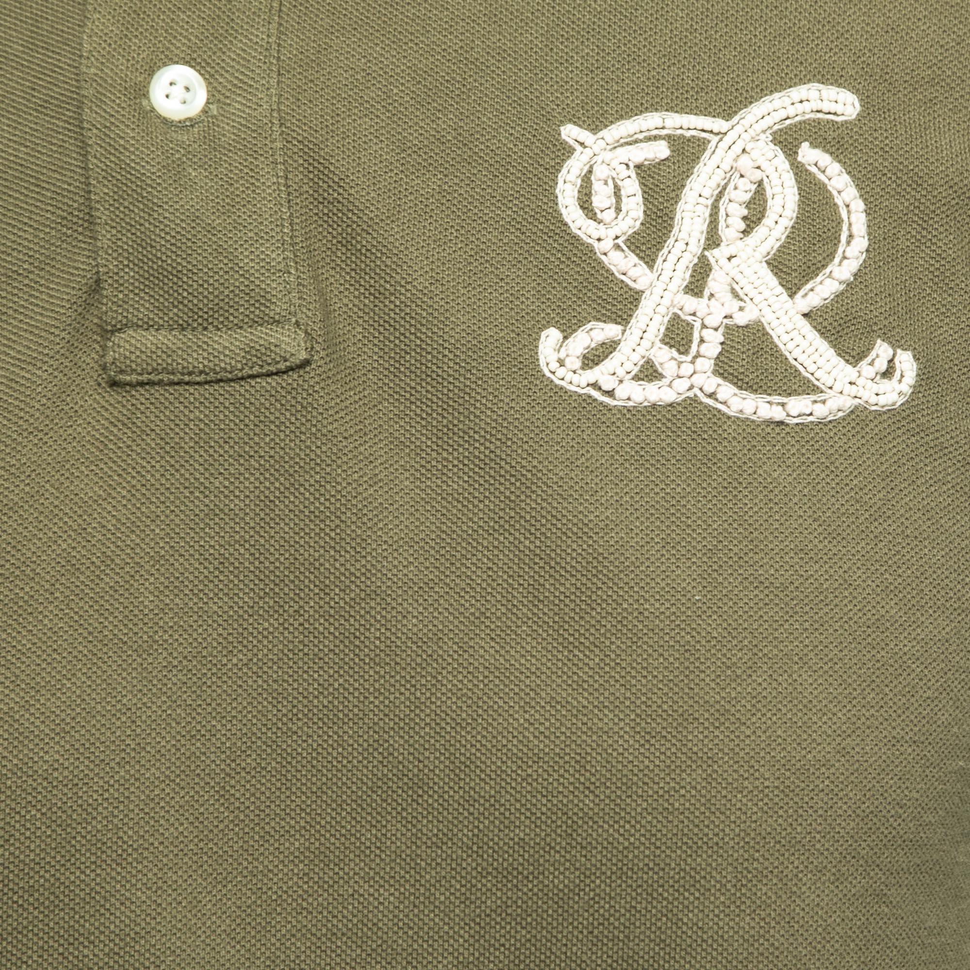 Polo Ralph Lauren Green Cotton Logo Embellished Polo T-Shirt M