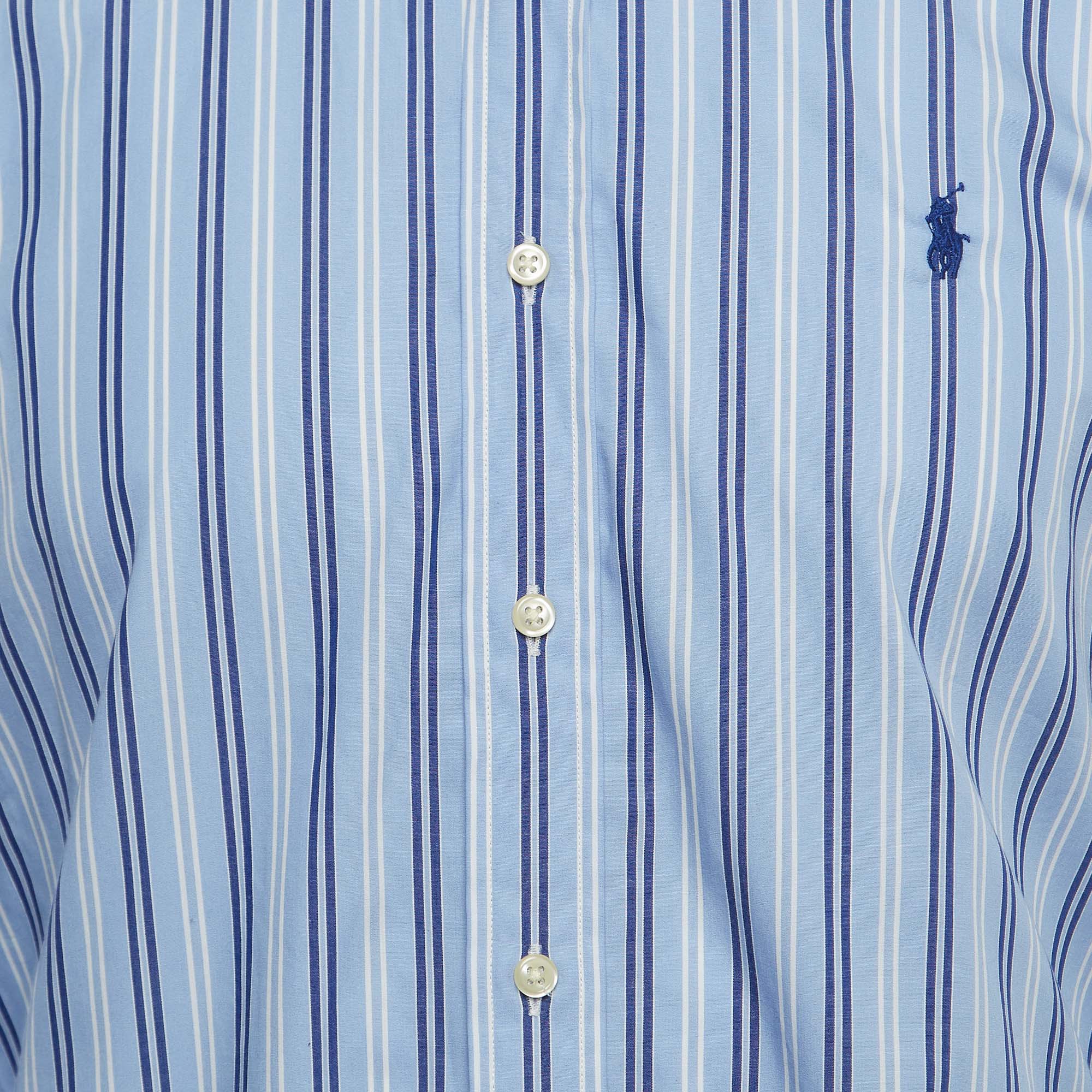 Polo Ralph Lauren Blue Stripe Cotton Slim Fit Button Down Shirt M