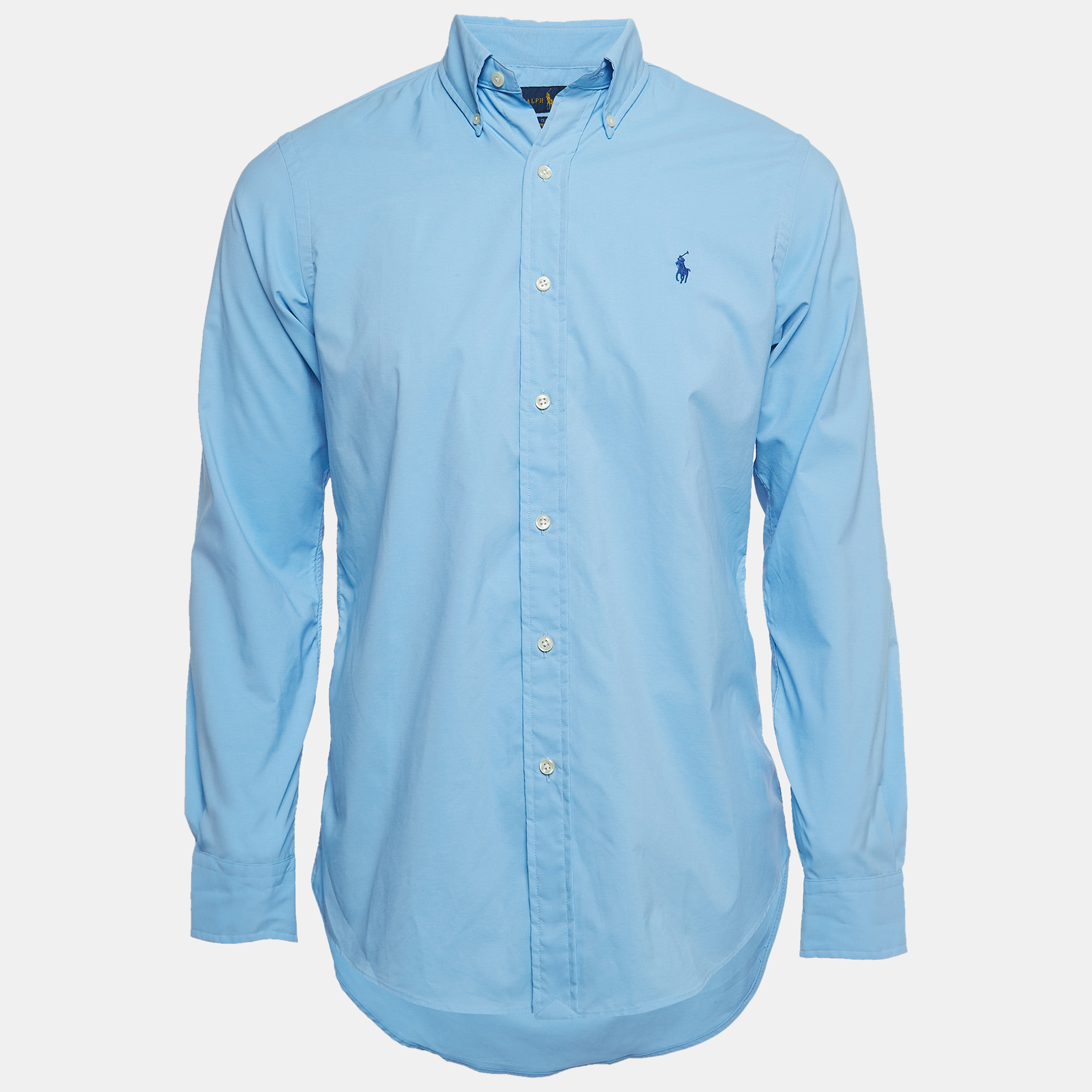 Polo ralph lauren blue logo embroidered poplin slim fit shirt s