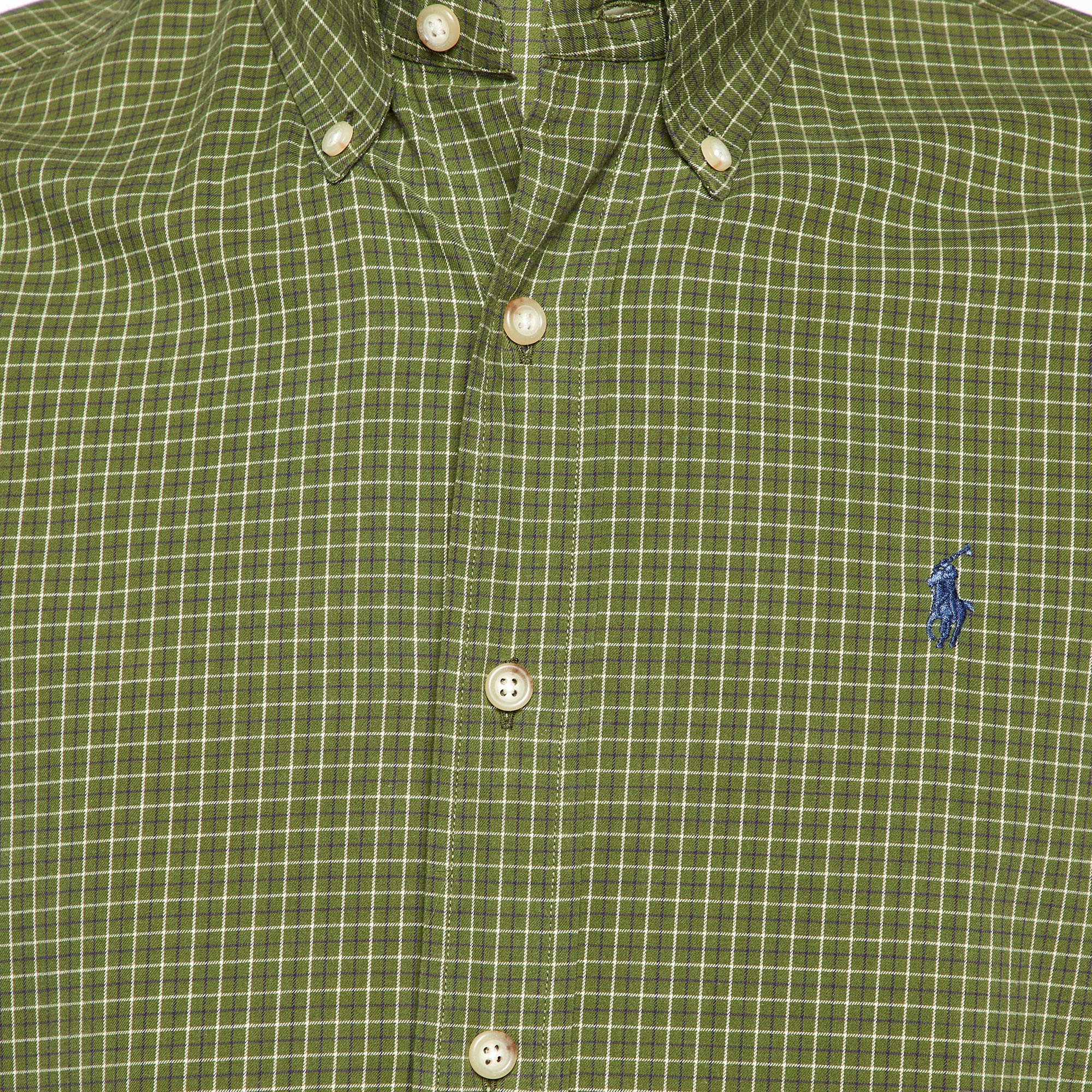 Polo Ralph Lauren Green Checked Cotton Custom Fit Button Down Shirt S