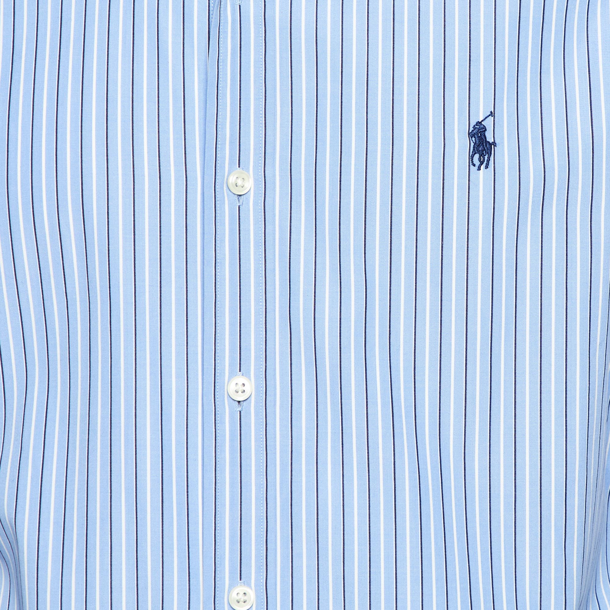 Polo Ralph Lauren Blue Striped Cotton Slim Fit Button Down Shirt M