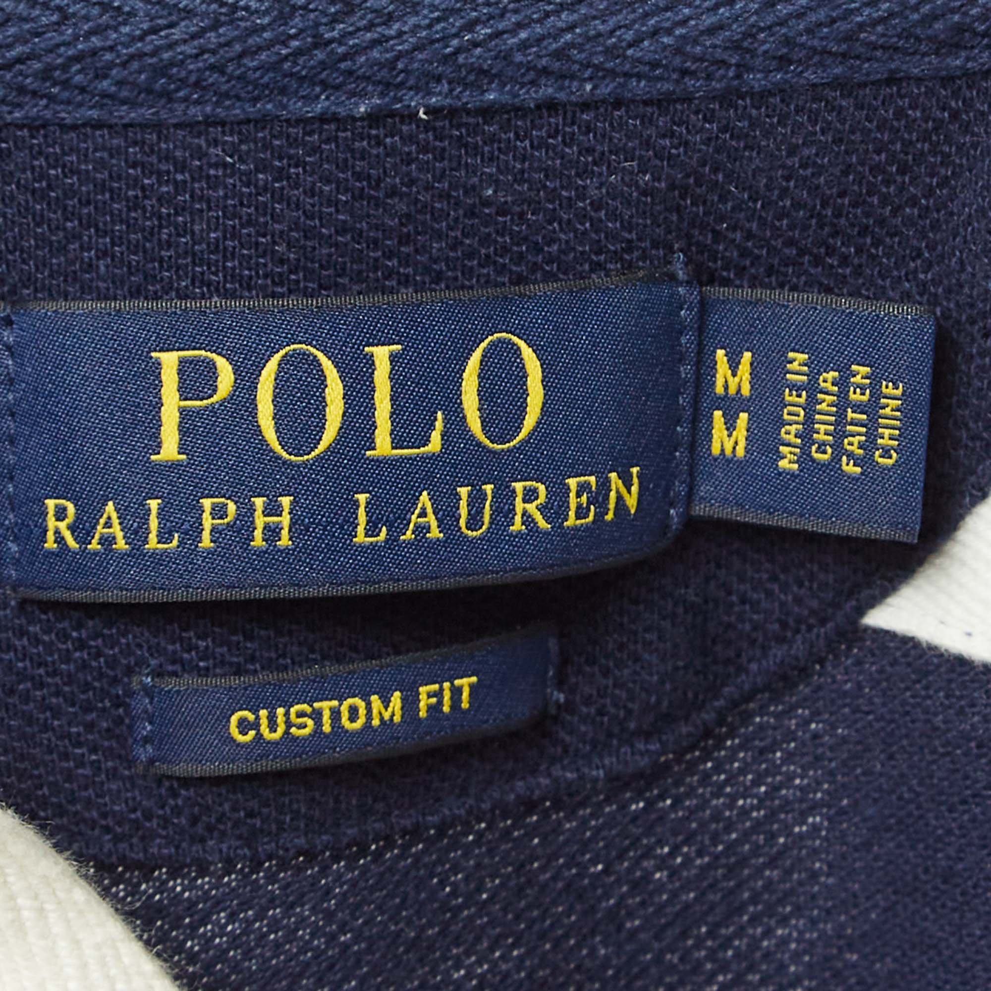 Polo Ralph Lauren Blue/Yellow Striped Pique Cotton Polo T-Shirt M