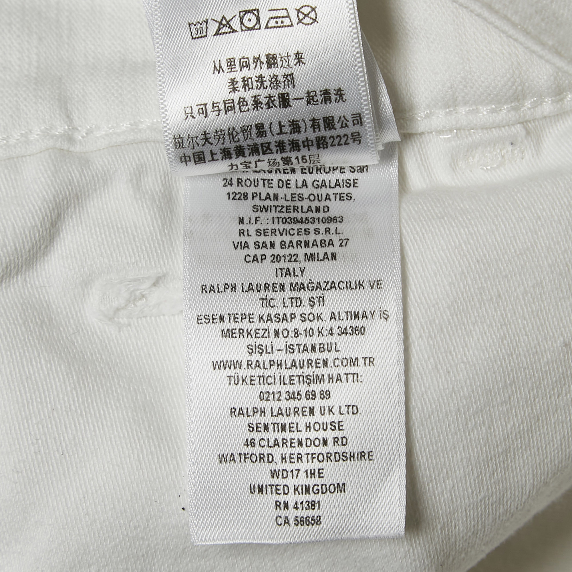 Polo Ralph Lauren White Cotton Straight Leg Trousers M