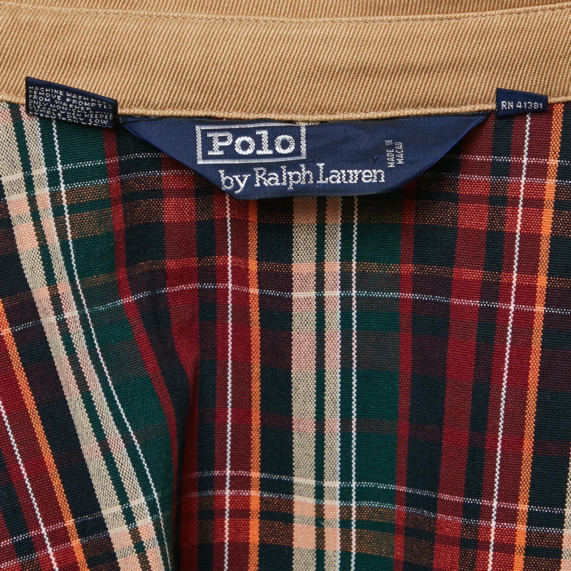 Polo Ralph Lauren Beige/Red Tartan Checks Cotton Zip-Up Jacket L