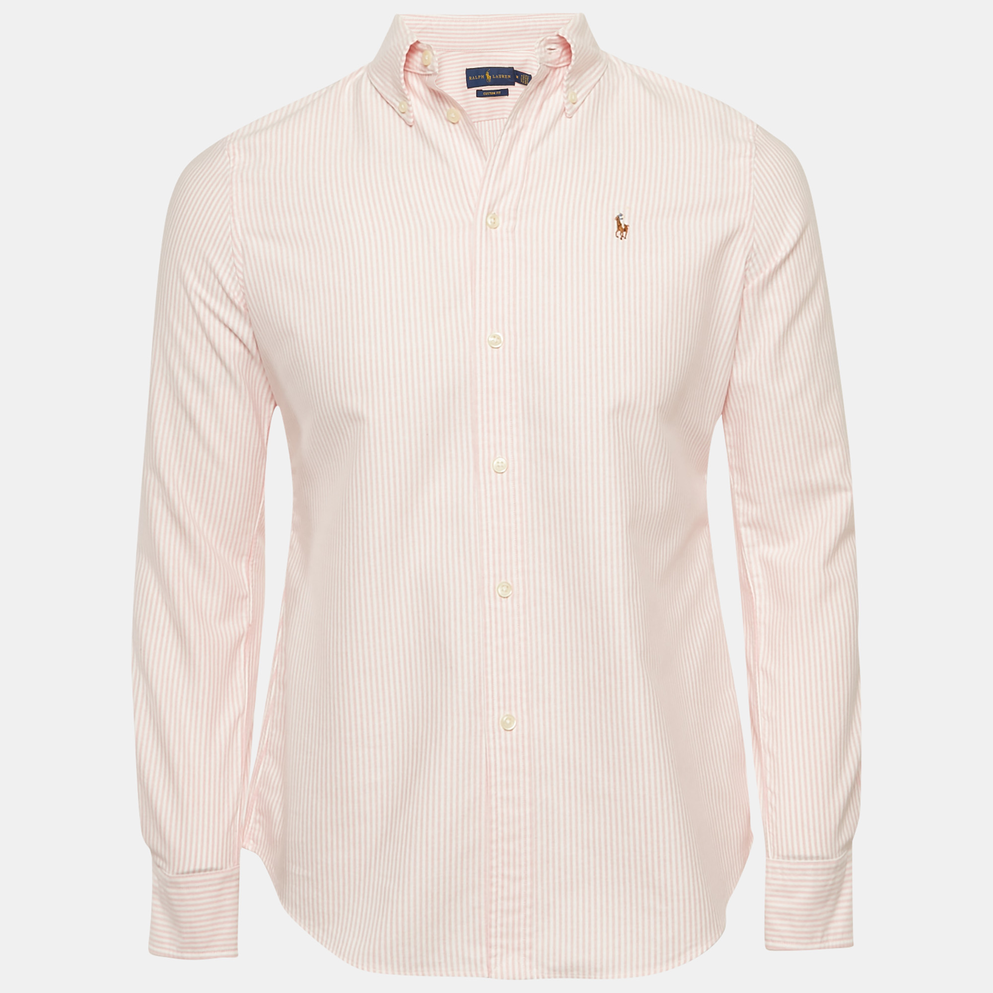 Ralph Lauren Pink Striped Cotton Button Down Custom Fit Shirt M - Polo Ralph Lauren - Modalova