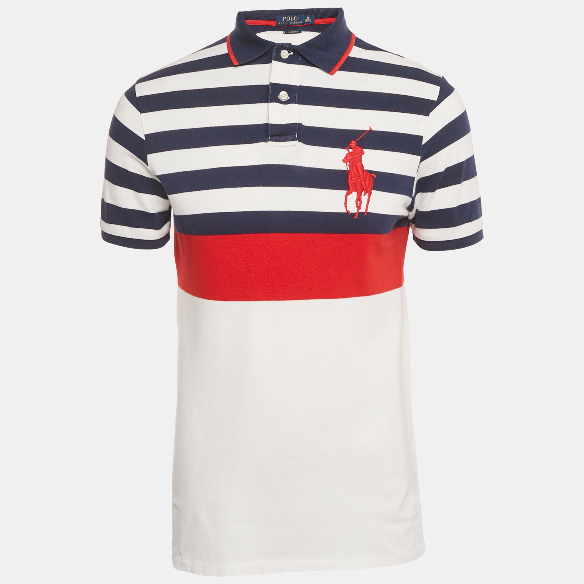 Polo Ralph Lauren White /Red Stripe Logo Embroidered Cotton Polo T-Shirt M - Polo Ralph Lauren - Modalova