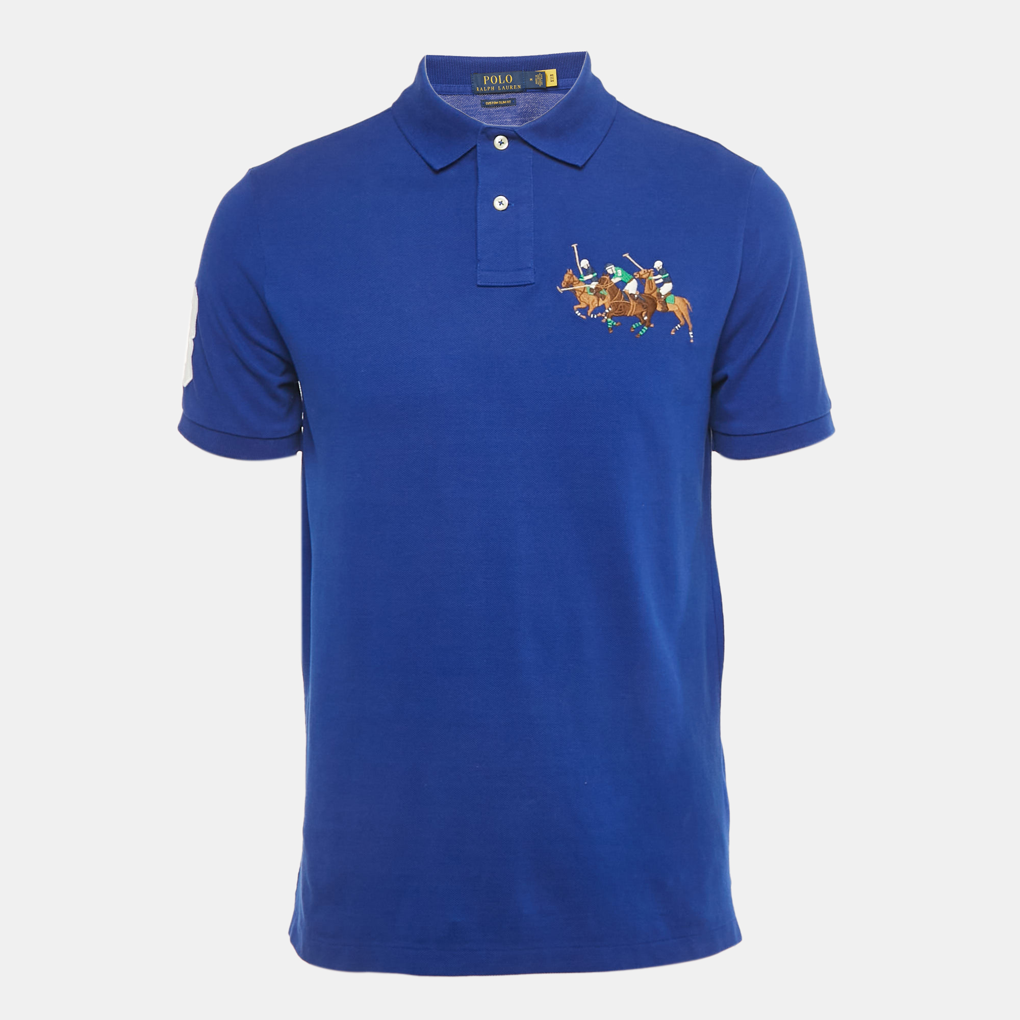 Polo Ralph Lauren Blue Embroidered Pique Custom Slim Fit Polo T-Shirt M - Polo Ralph Lauren - Modalova