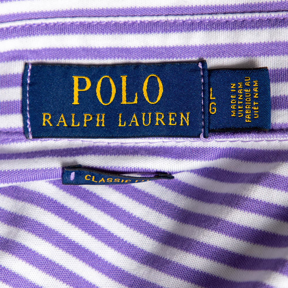 Polo Ralph Lauren Purple Striped Cotton Classic Fit Polo T-Shirt L