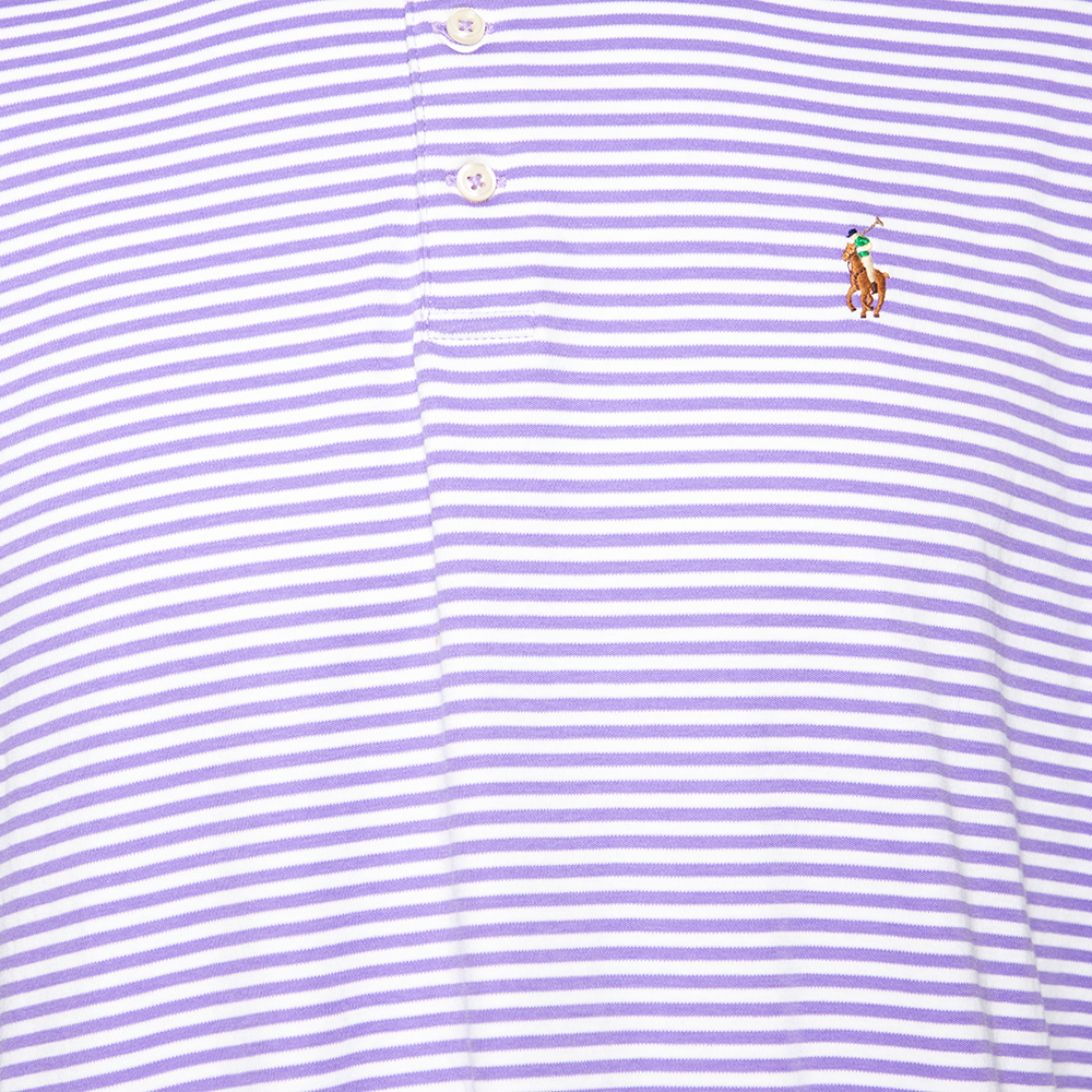 Polo Ralph Lauren Purple Striped Cotton Classic Fit Polo T-Shirt L