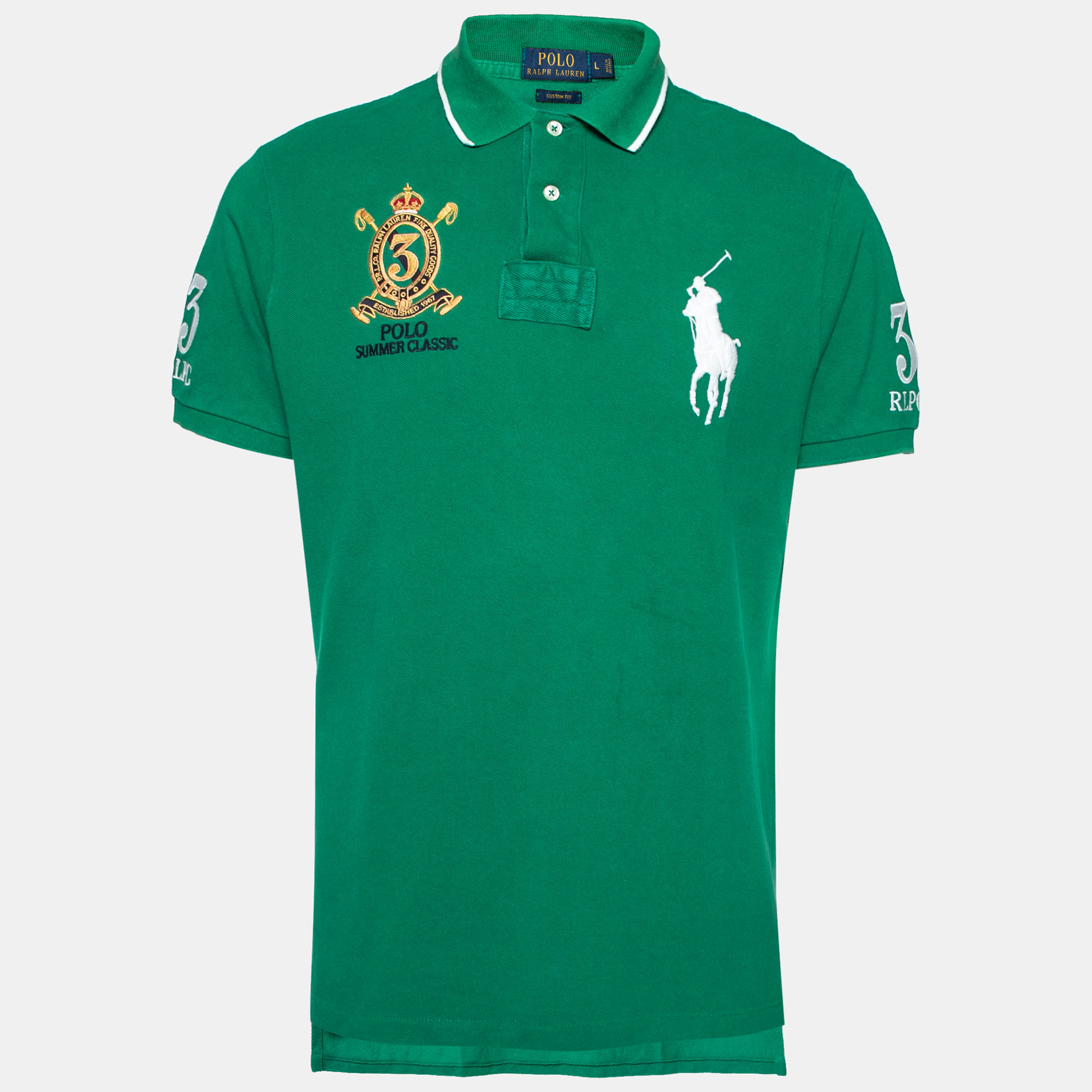 Polo Ralph Lauren Green Cotton Pique Custom Fit Polo T-Shirt L