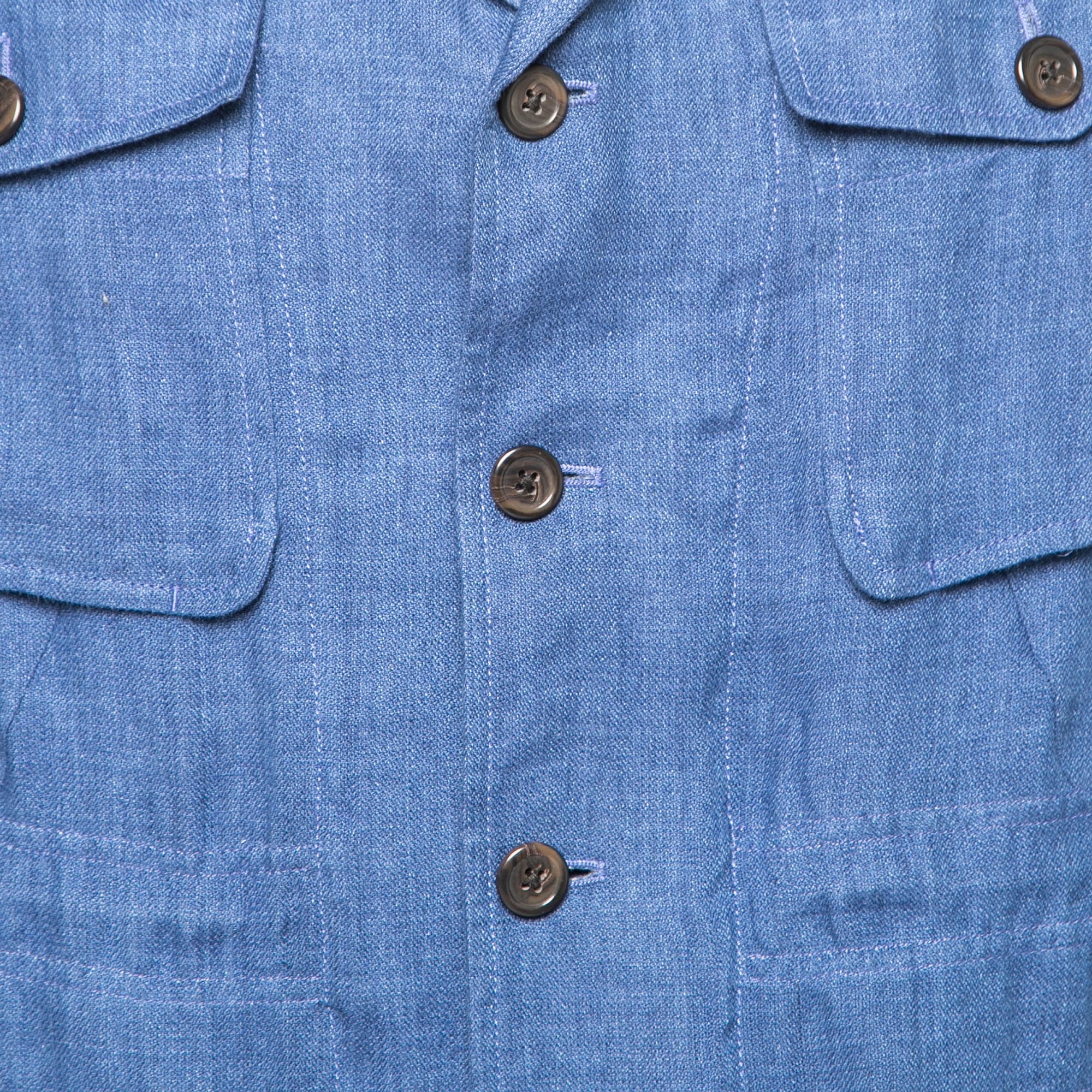 Polo Ralph Lauren Blue Linen Side Slit Button Front Jacket XS