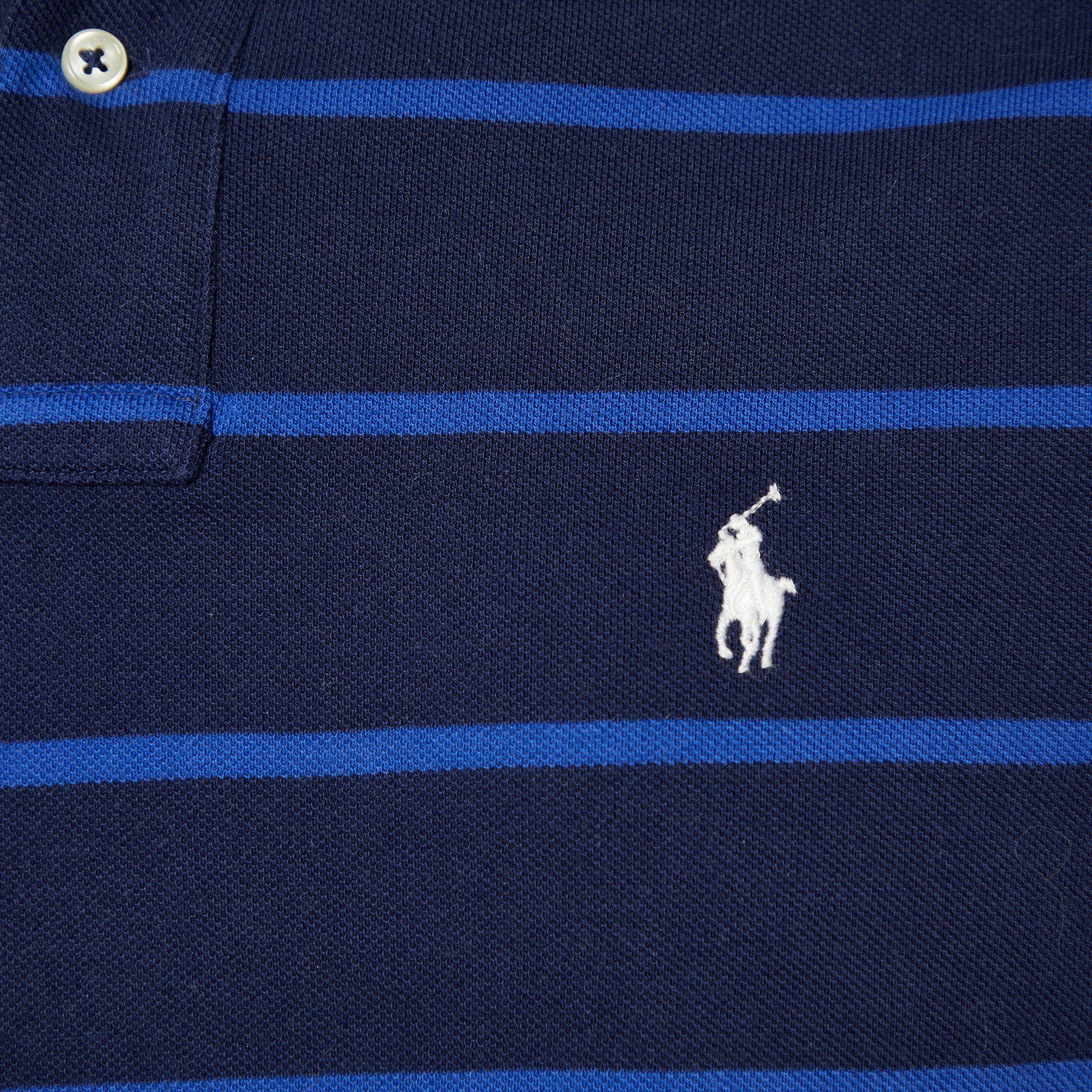 Polo Ralph Lauren Navy Blue Striped Cotton Knit Polo T-Shirt L