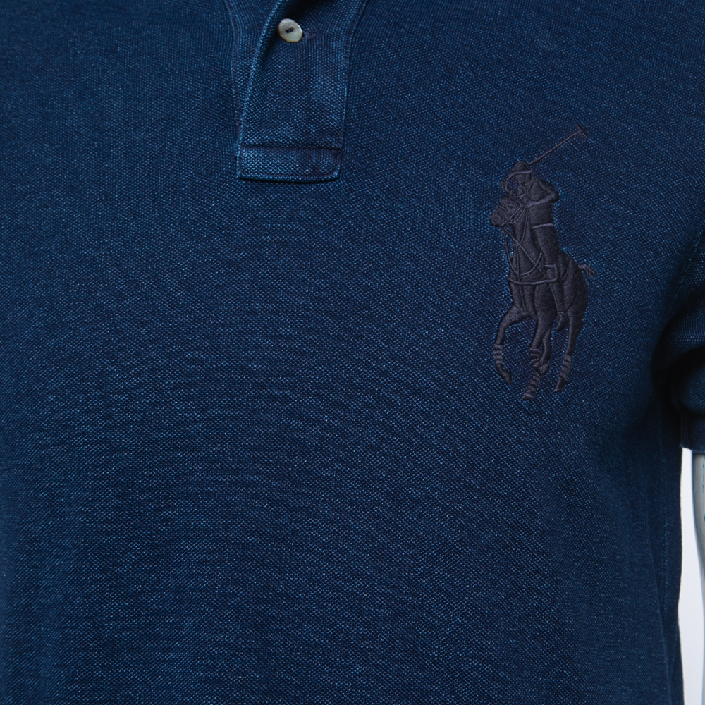 Polo Ralph Lauren Dark Wash Blue Cotton Pique Custom Fit Polo T-Shirt M
