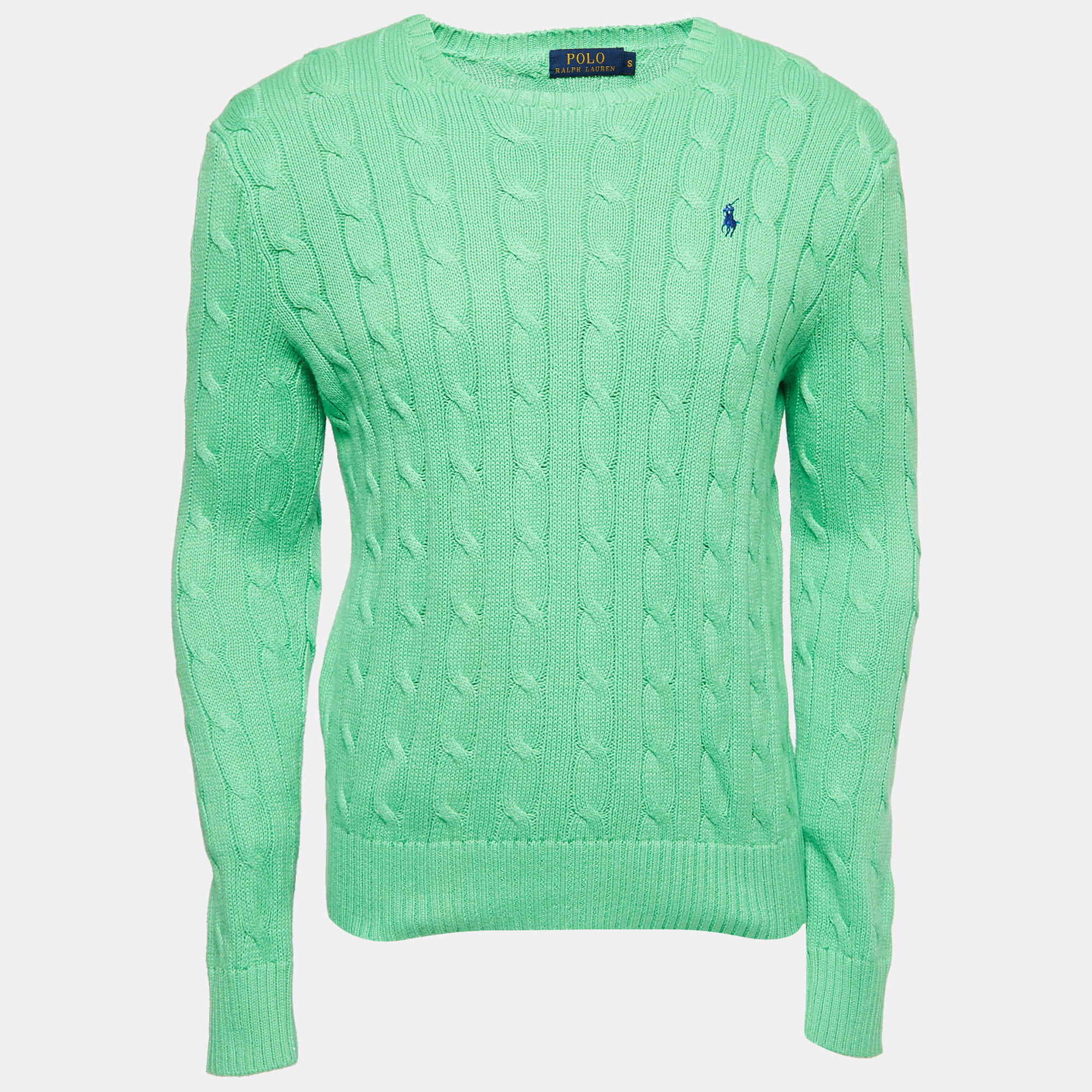 Polo Ralph Lauren Green Cable Knit Crew Neck Sweater S