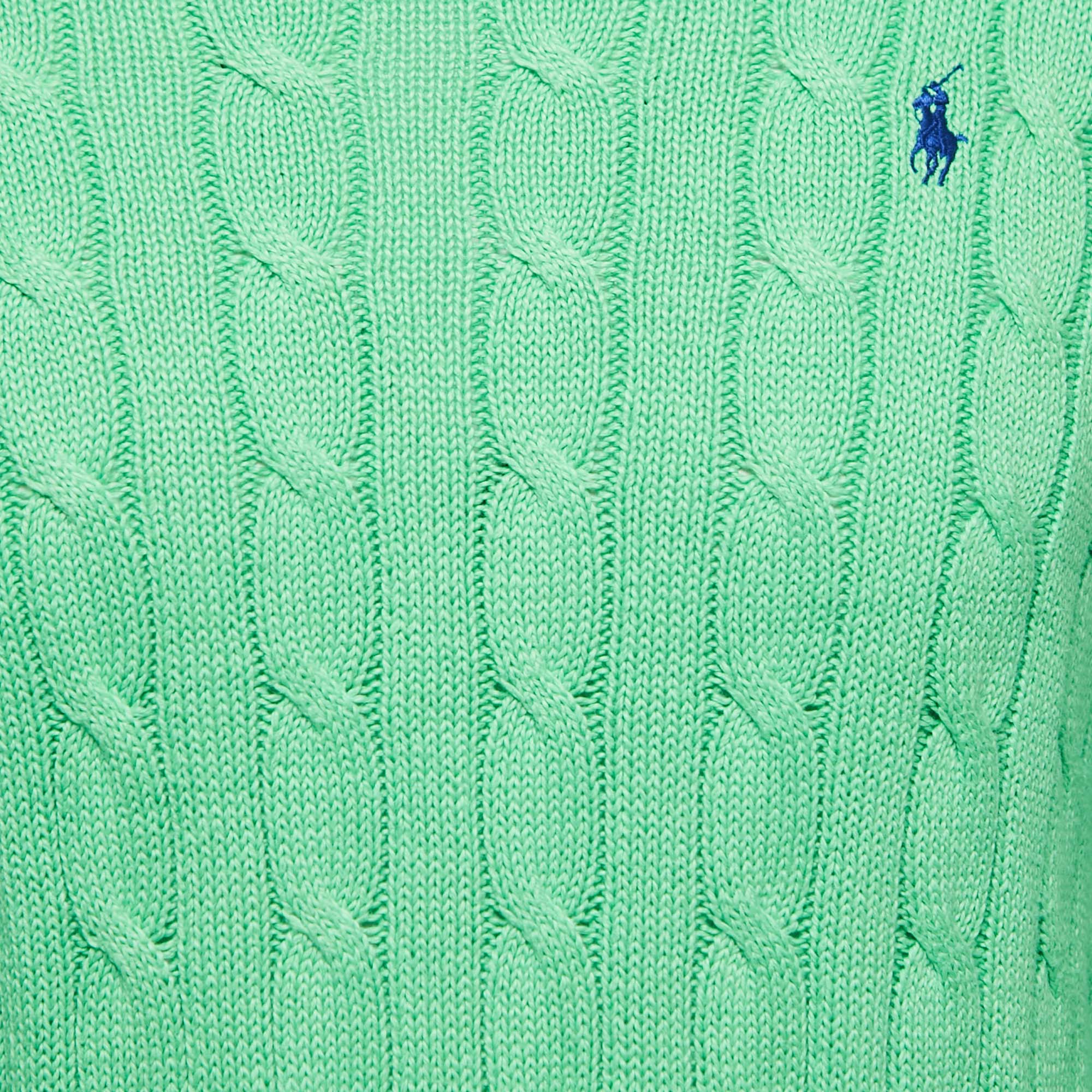 Polo Ralph Lauren Green Cable Knit Crew Neck Sweater S