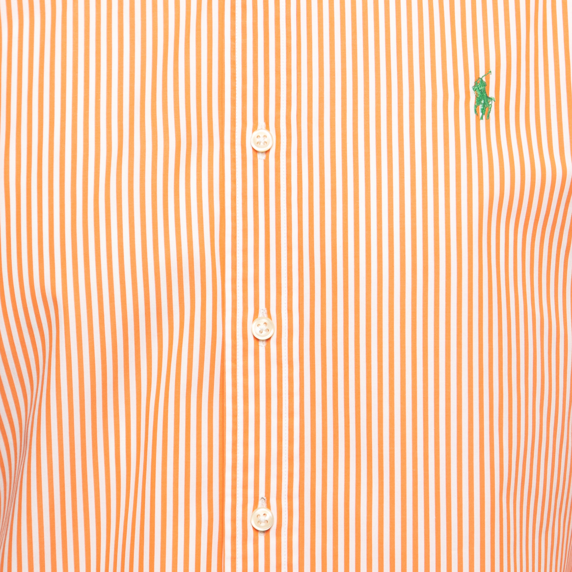 Polo Ralph Lauren Orange Striped Cotton Full Sleeve Slim Fit Shirt M