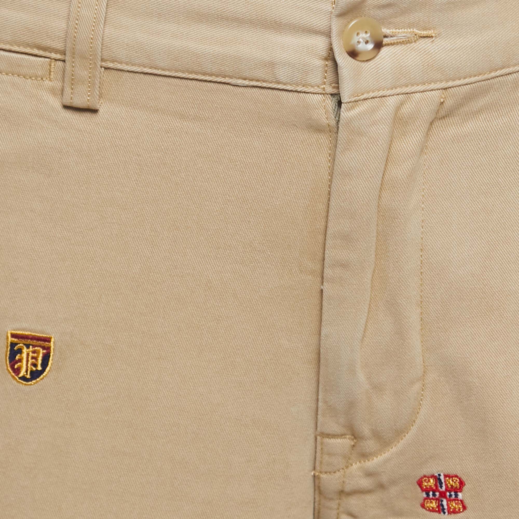 Polo Ralph Lauren Beige Crest Embroidered Cotton Trousers L