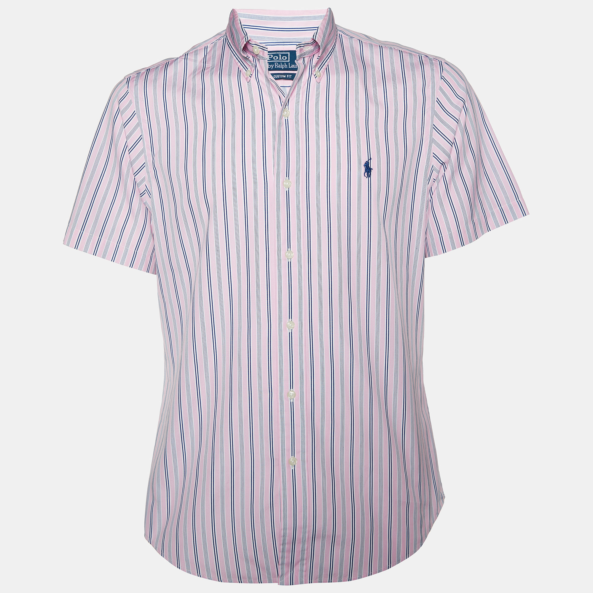 Polo By Ralph Lauren Pink Striped Cotton Half Sleeve Shirt M
