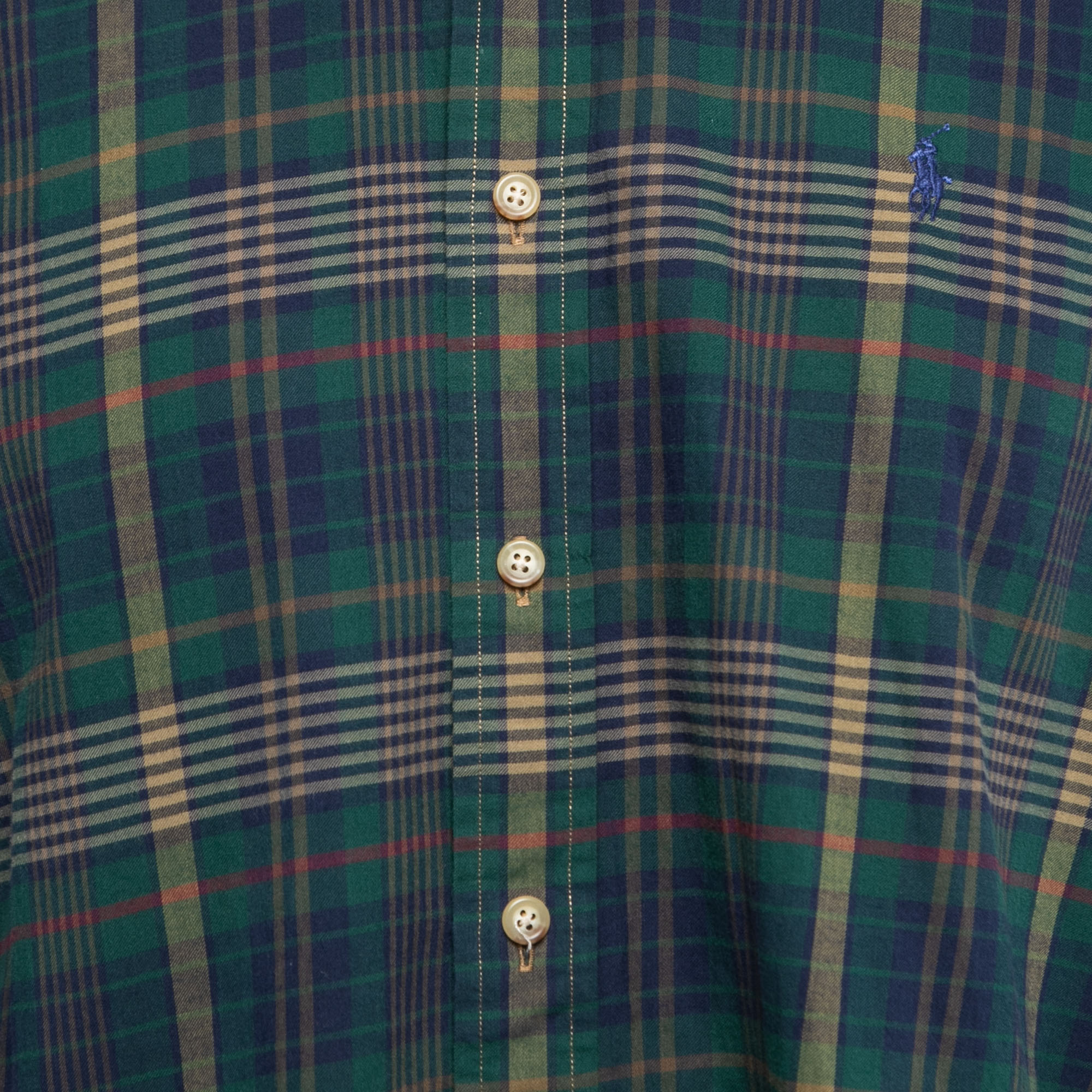 Polo Ralph Lauren Green/Navy Blue Plaid Cotton Button Front Full Sleeve Shirt M