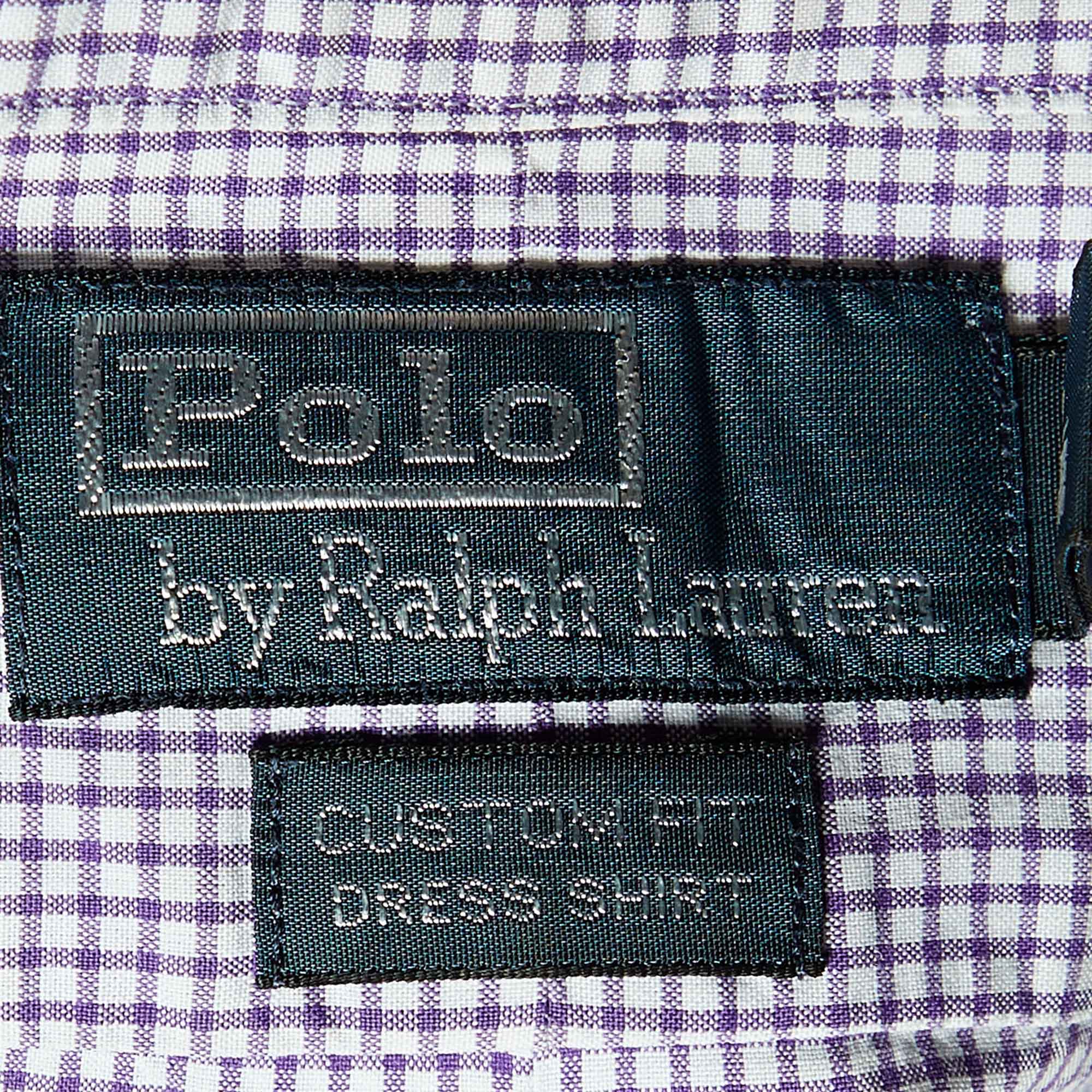 Polo Ralph Lauren Purple Checkered Cotton Custom Fit Shirt L