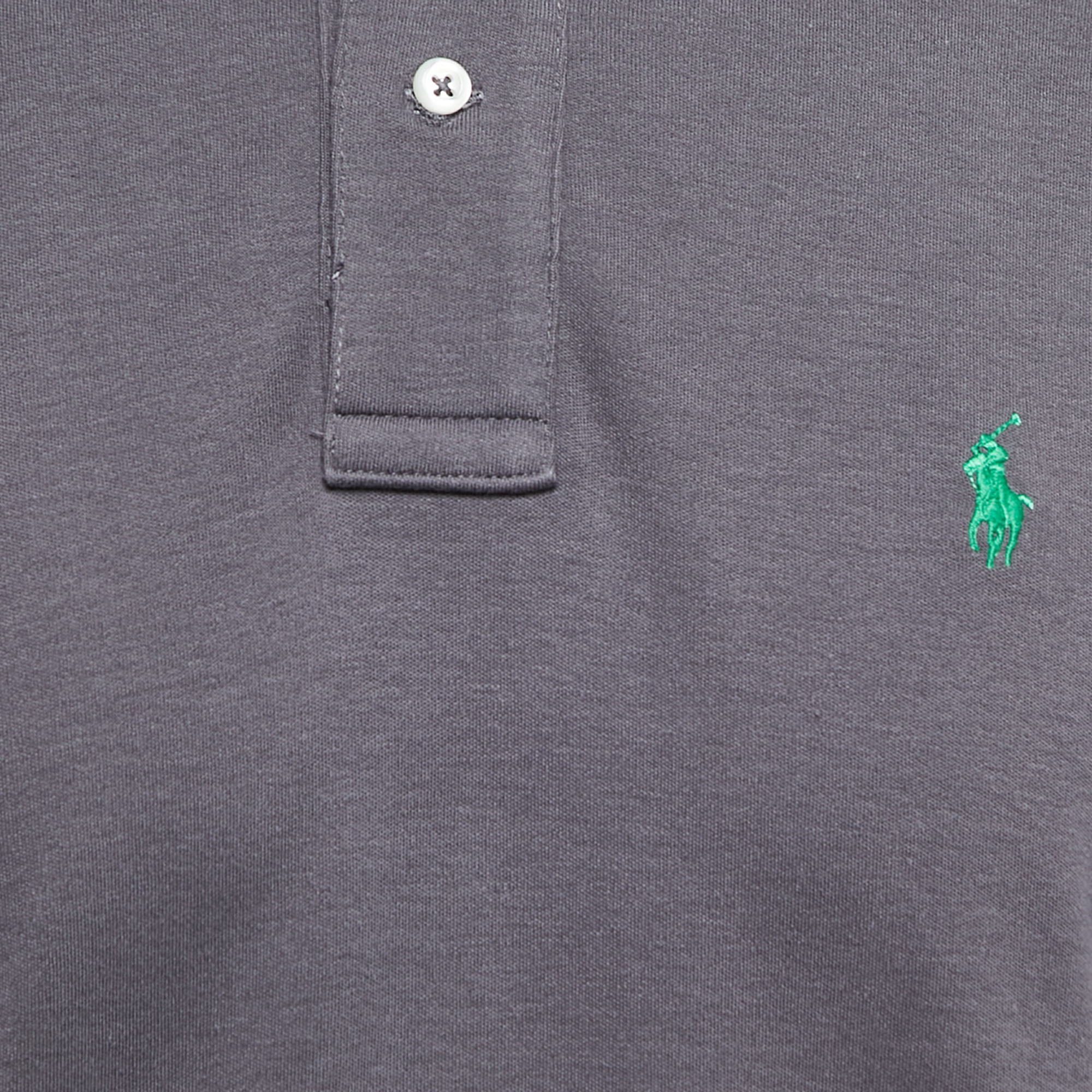 Polo Ralph Lauren Grey Logo Embroidered Cotton Polo T-Shirt M