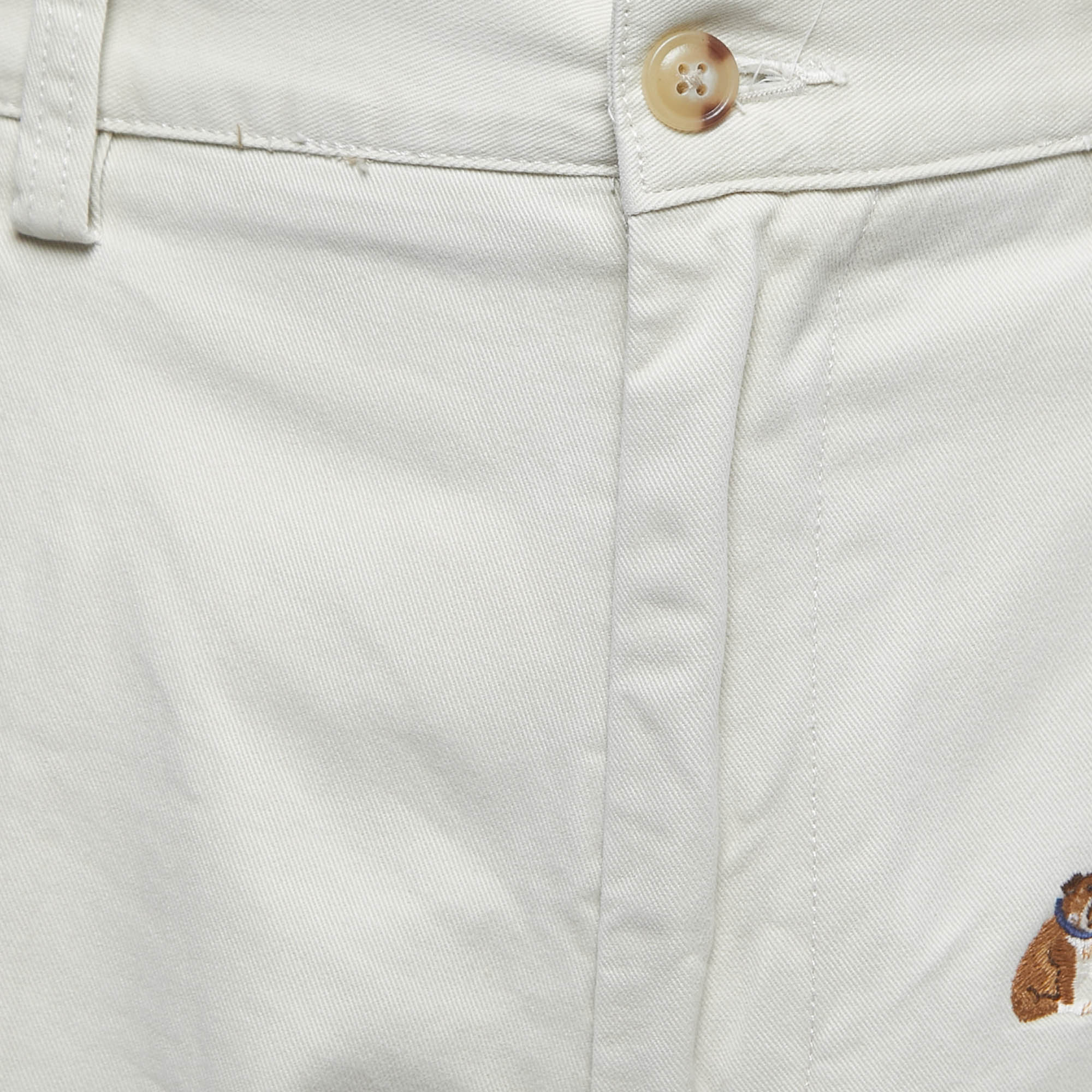 Polo Ralph Lauren Beige Cotton Bulldog Embroidered Shorts L