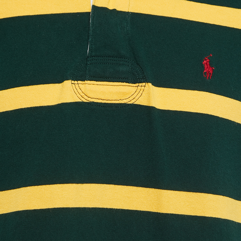 Polo Ralph Lauren Green & Yellow Striped Cotton Knit Contrast Collar T-Shirt L