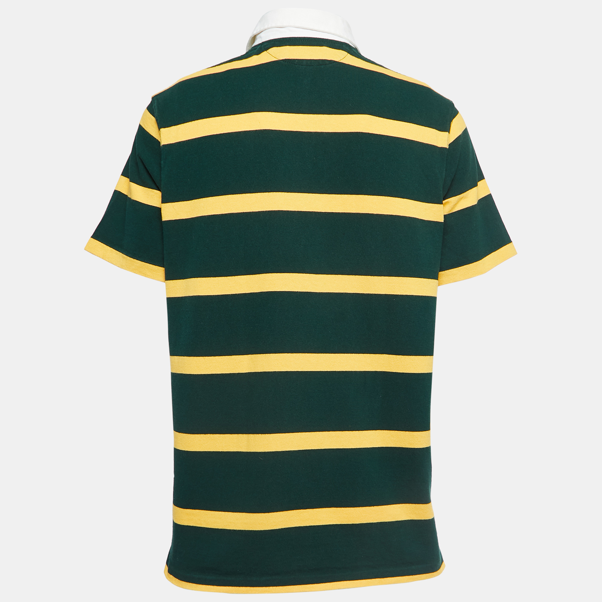 Polo Ralph Lauren Green & Yellow Striped Cotton Knit Contrast Collar T-Shirt L