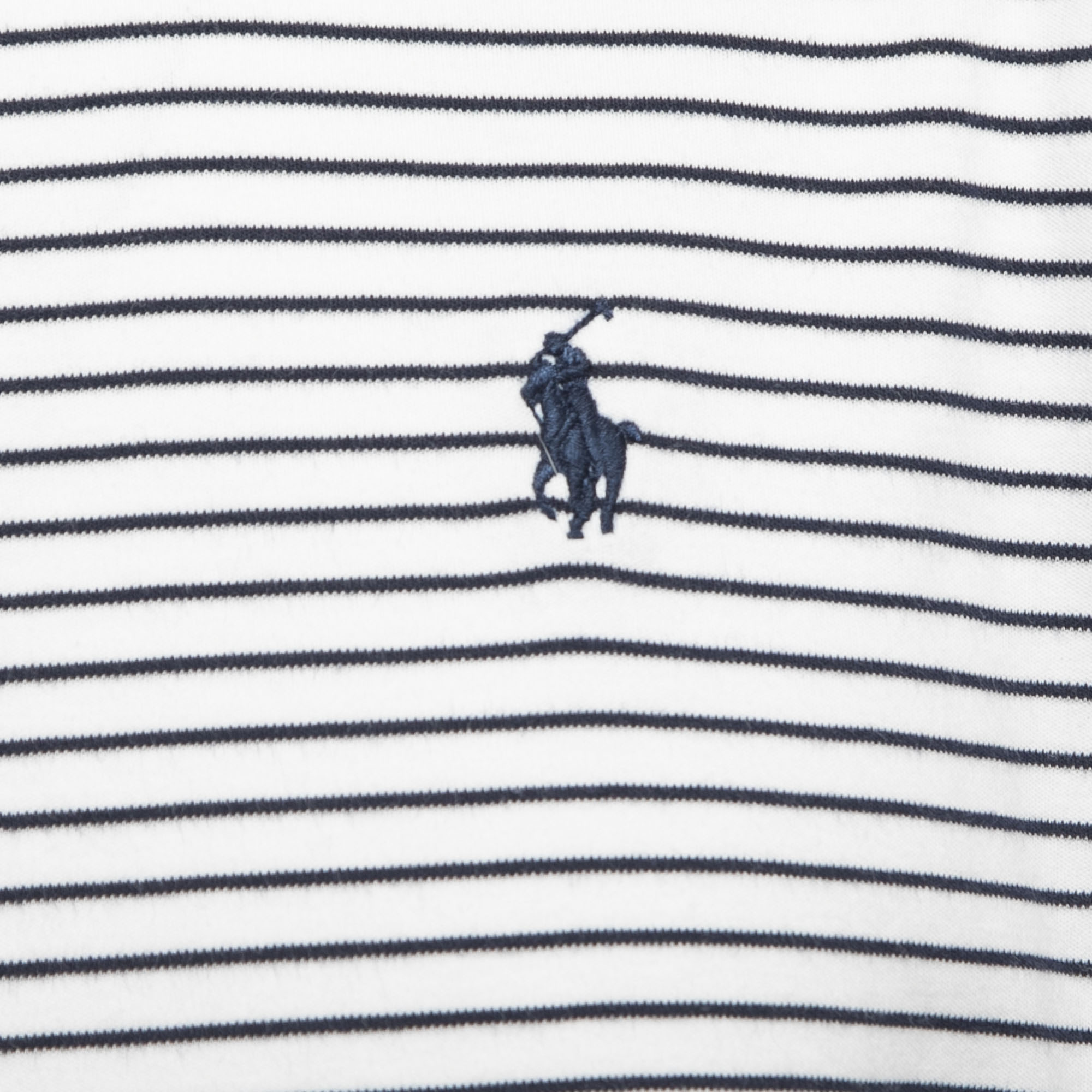 Polo Ralph Lauren White & Navy Blue Striped Cotton Knit Polo T-Shirt L