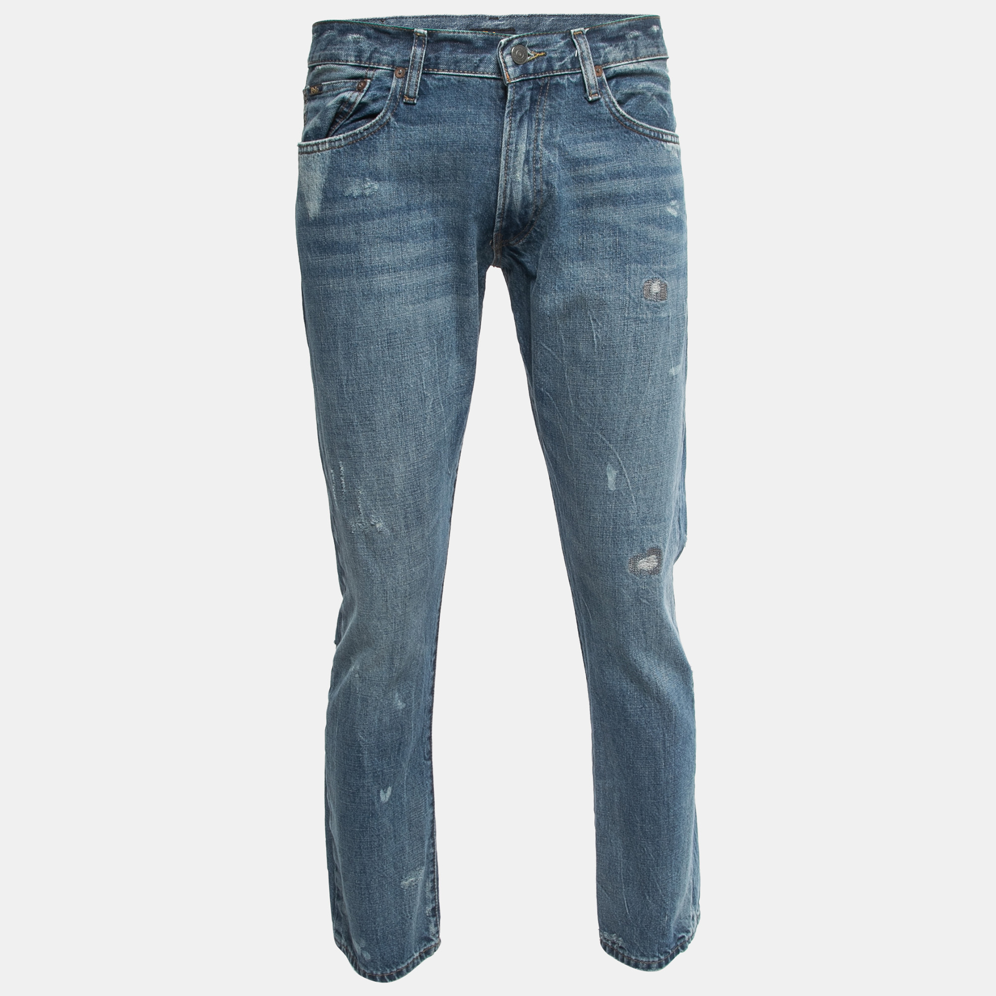 Polo Ralph Lauren Blue Washed & Distressed Denim The Varick Slim Straight Jeans M Waist 32