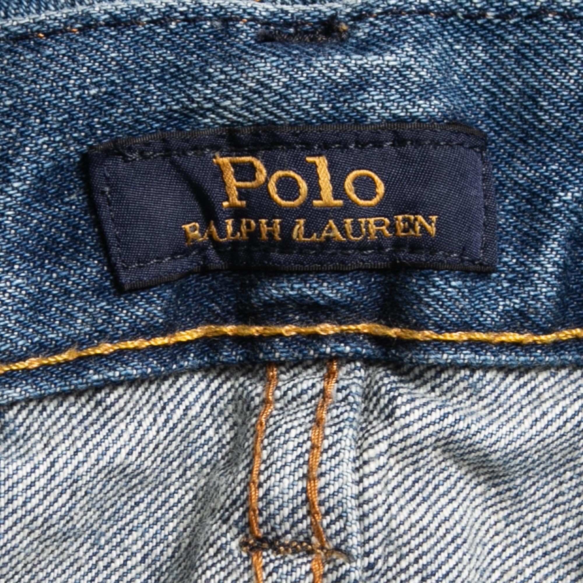 Polo Ralph Lauren Blue Washed & Distressed Denim The Varick Slim Straight Jeans M Waist 32
