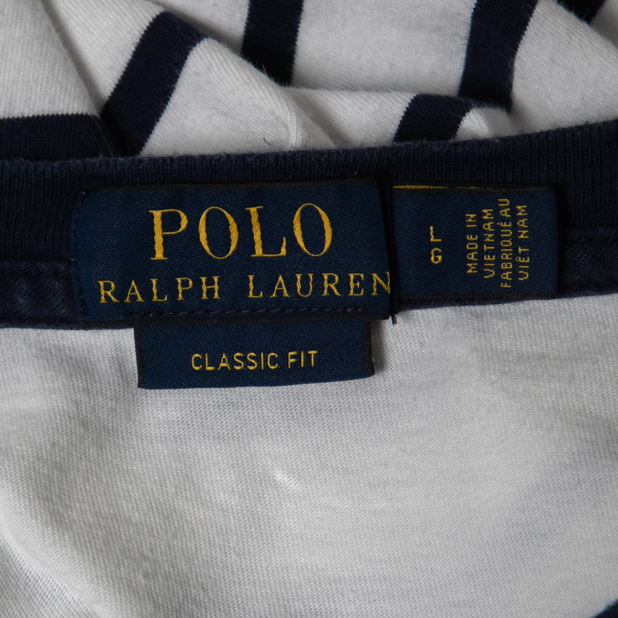 Polo Ralph Lauren White Striped Cotton Crew Neck Half Sleeve Classic Fit T-Shirt L