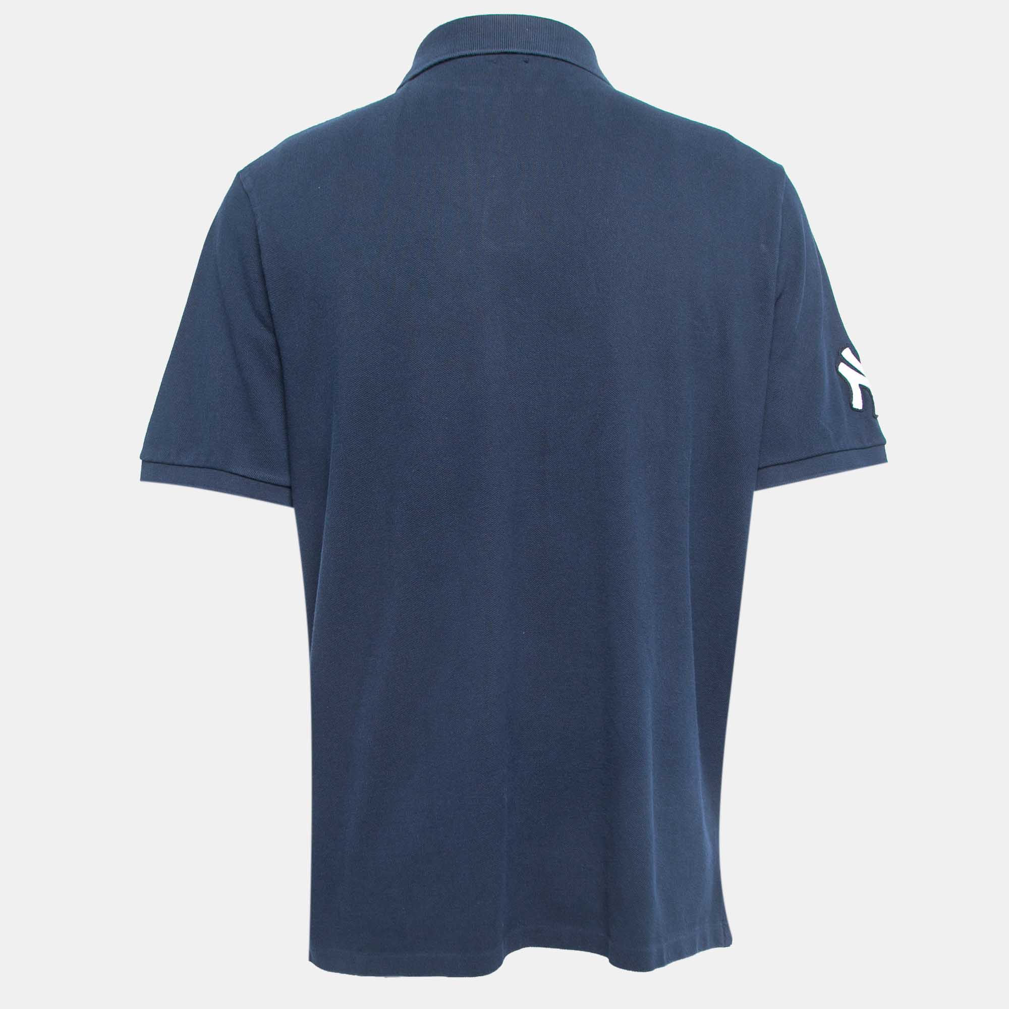 Polo Ralph Lauren Navy Blue Logo Embroidered Cotton Polo T-Shirt L