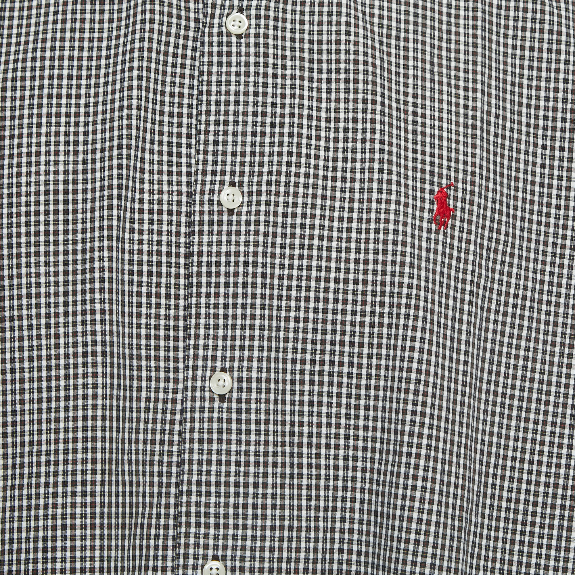 Polo Ralph Lauren Brown Mini Plaid Cotton Button Down Full Sleeve Shirt XL