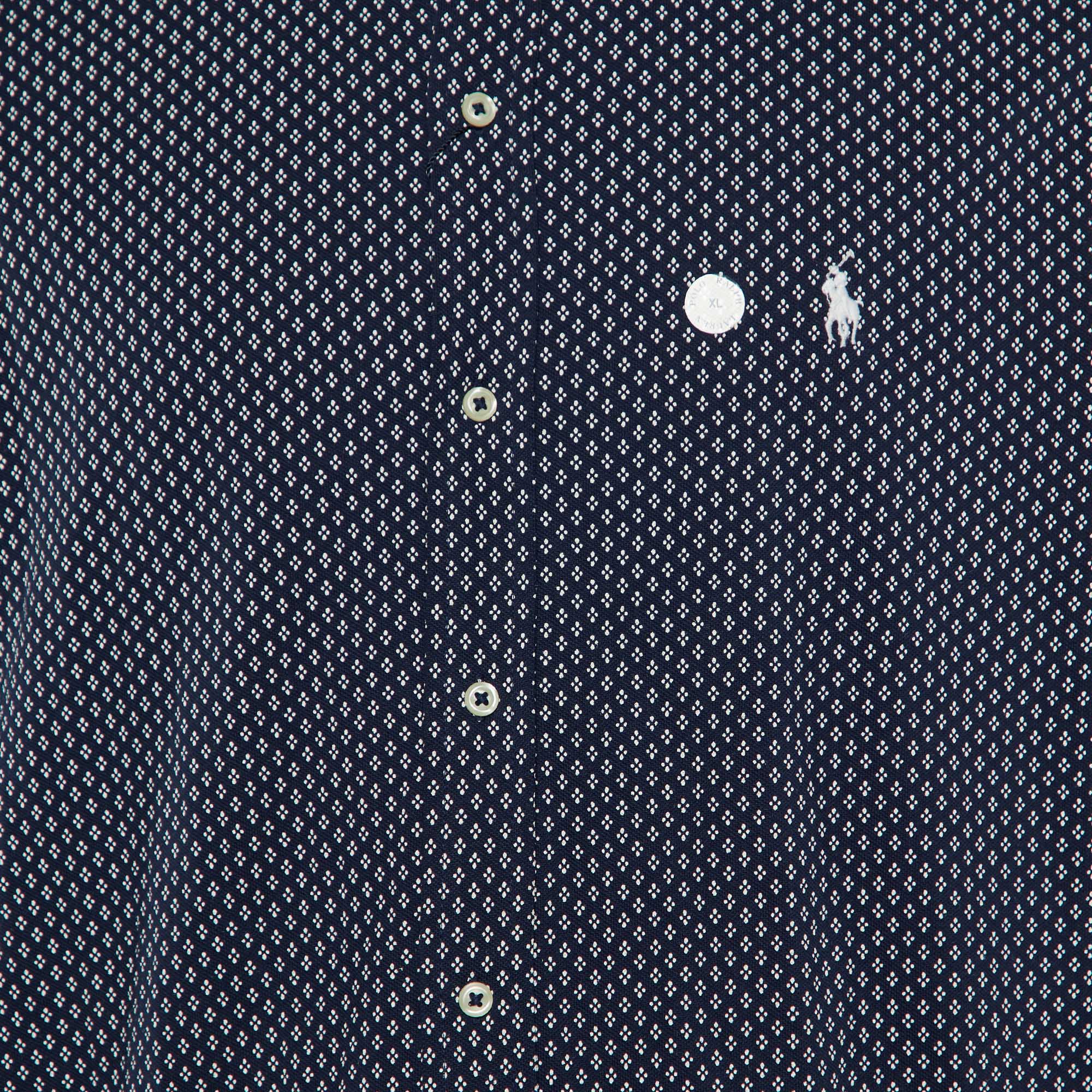 Polo Ralph Lauren Navy Blue Printed Cotton Button Down Full Sleeve Shirt XL