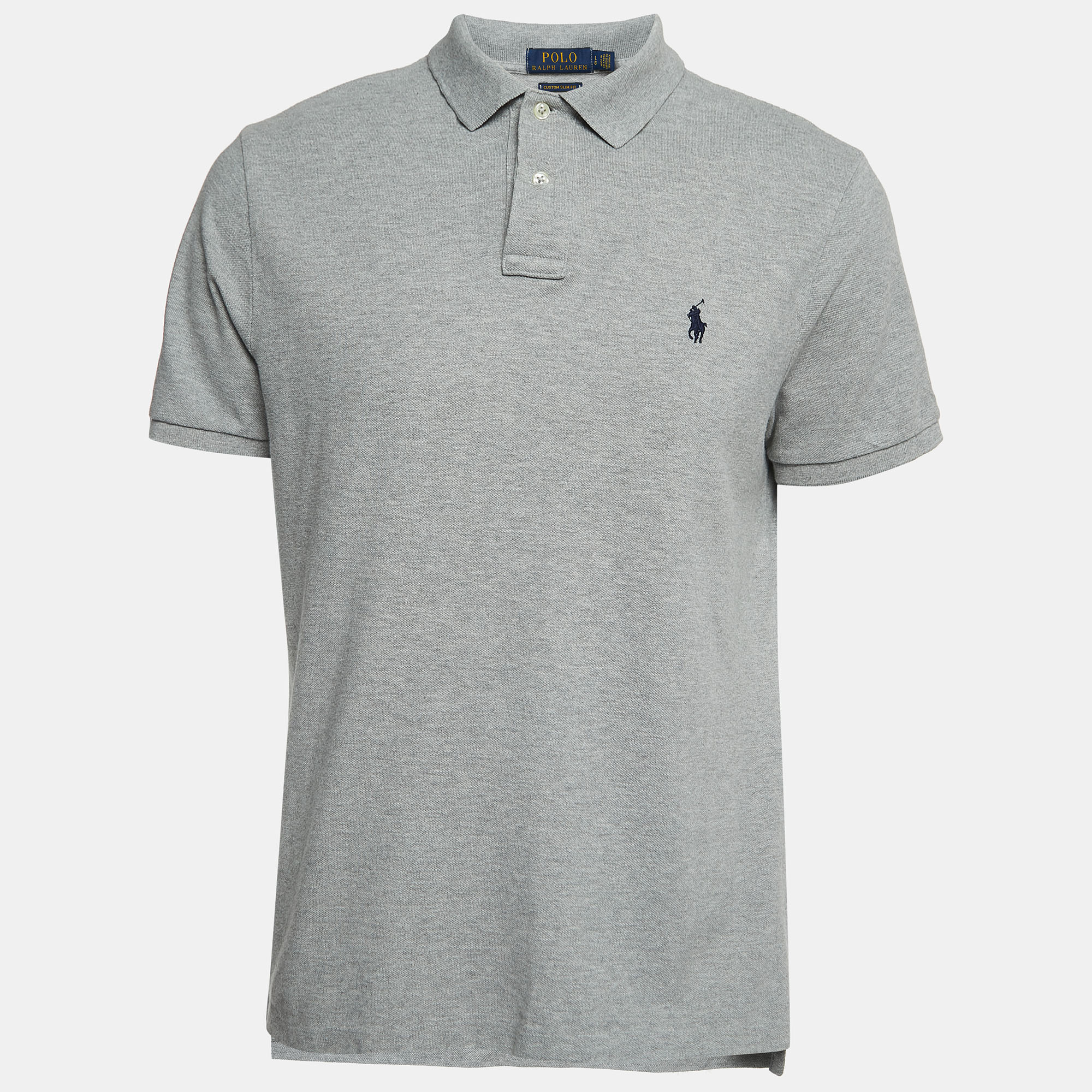 Polo Ralph Lauren Grey Logo Embroidered Cotton Polo T-Shirt L