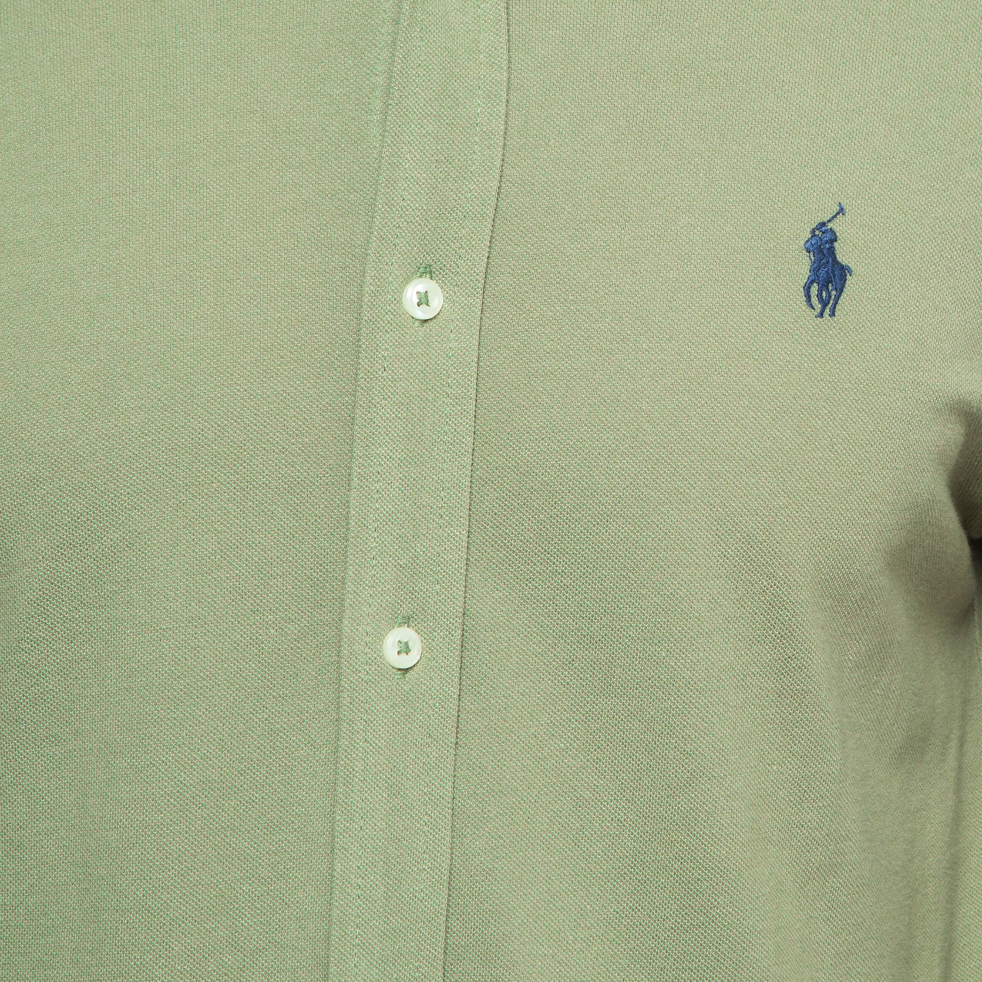 Polo Ralph Lauren Green Featherweight Mesh Button Down Full Sleeve Shirt M