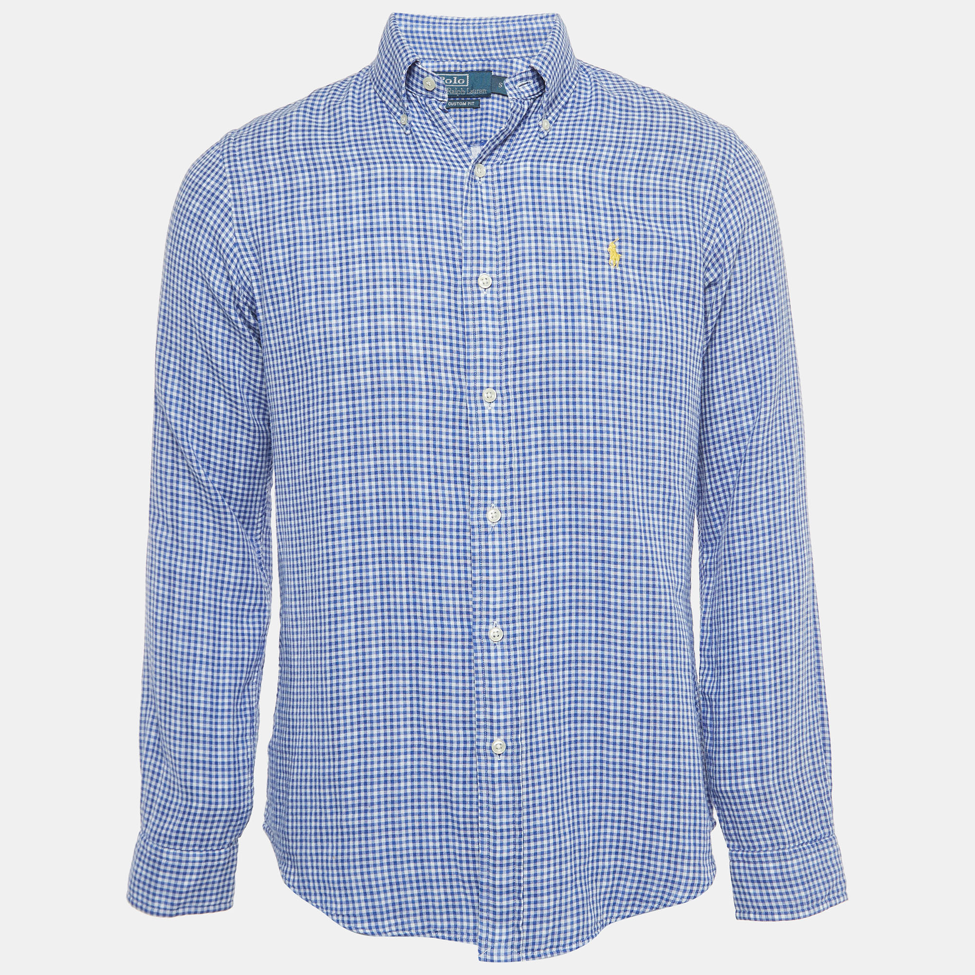Polo ralph lauren blue checked cotton button front shirt s