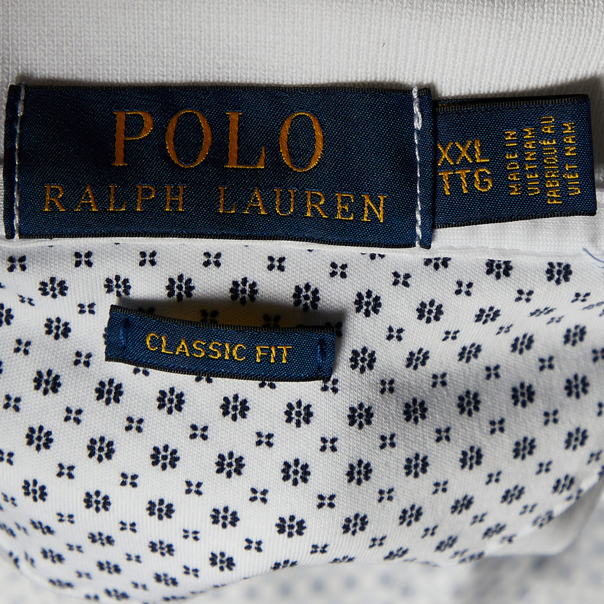 Polo Ralph Lauren White/Navy Blue Patterned Cotton Polo T-Shirt 2XL