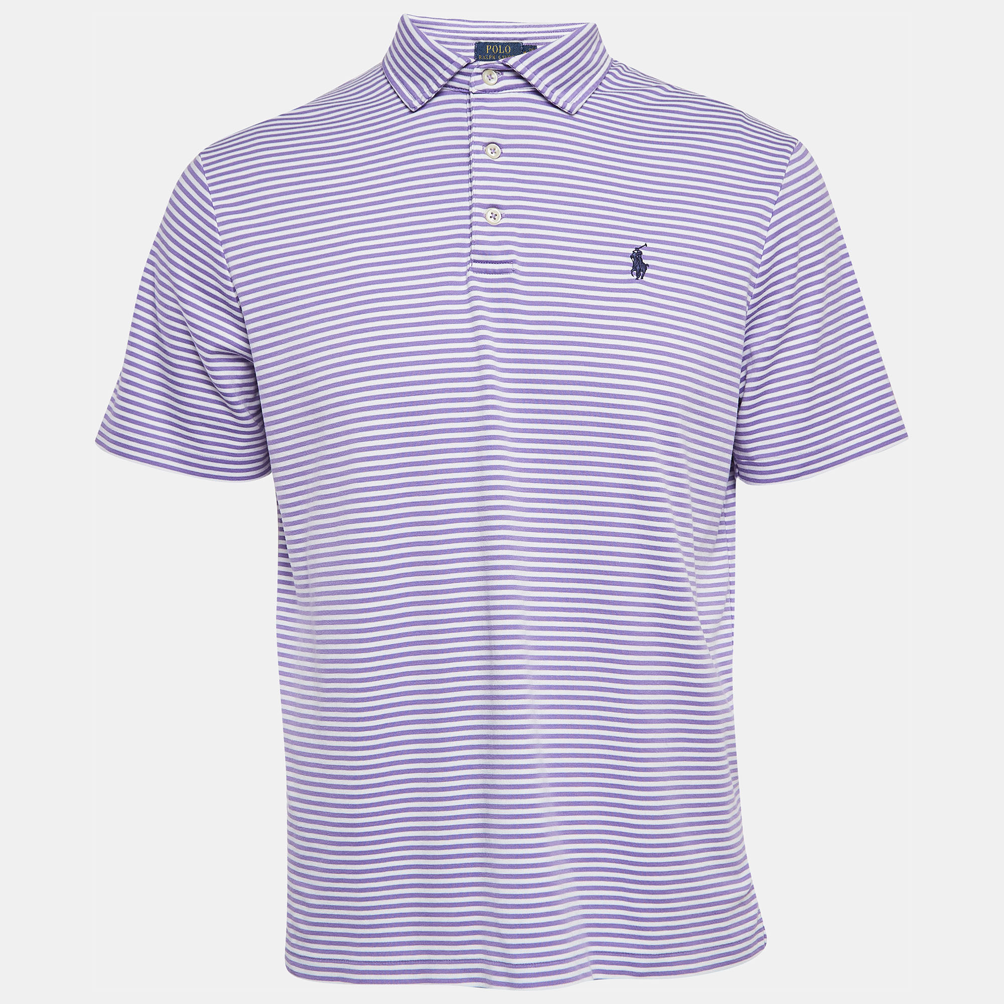 Polo ralph lauren purple striped cotton polo classic fit t-shirt m
