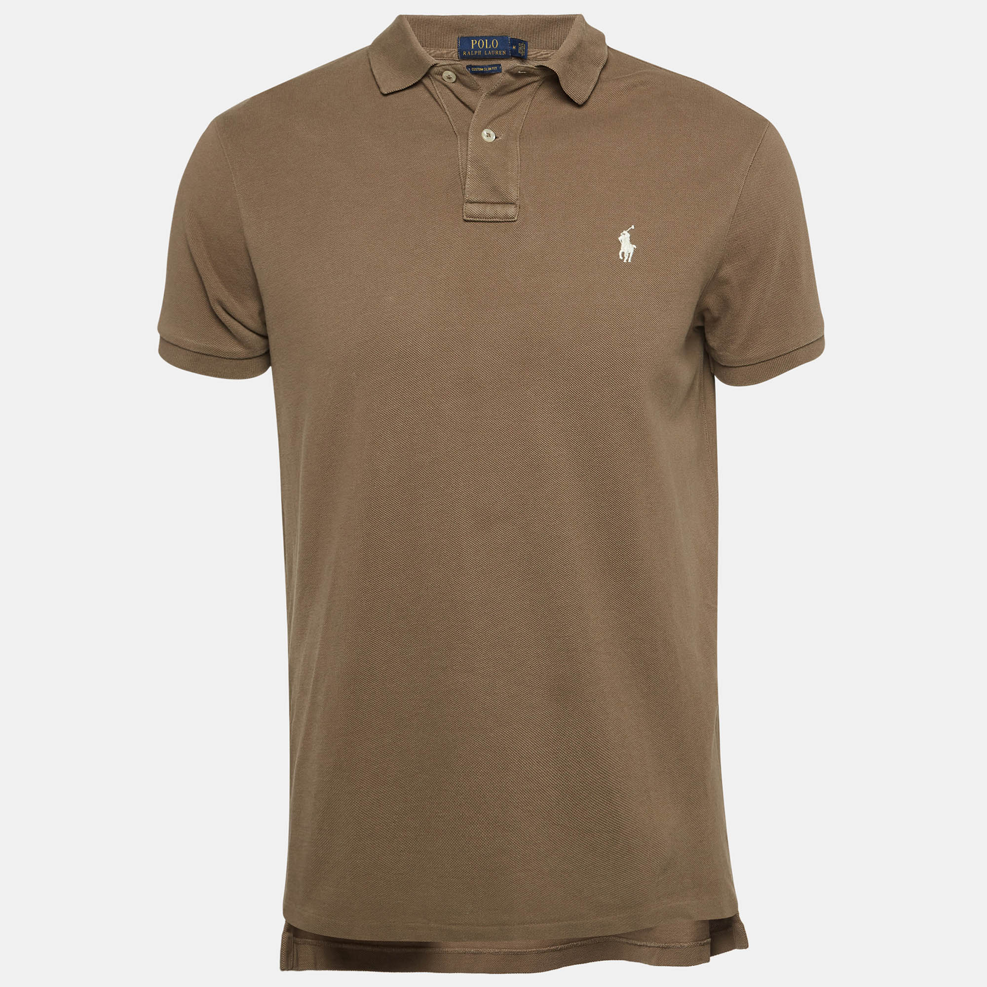 Polo ralph lauren brown cotton custom slim fit polo t-shirt m